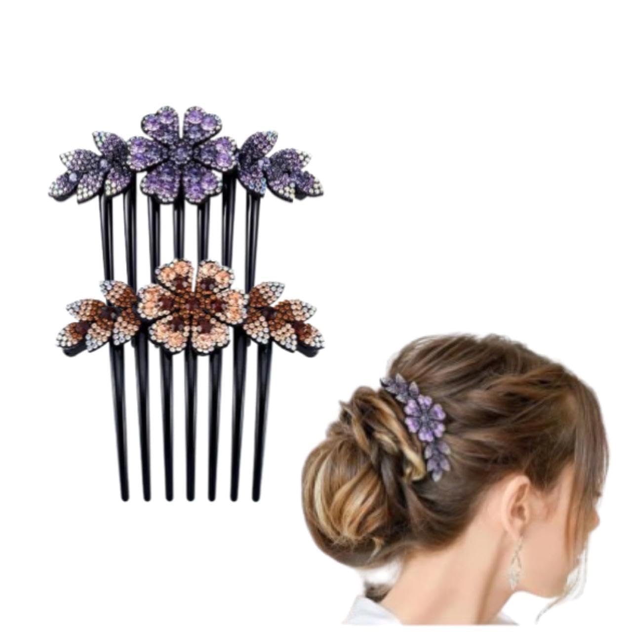 Adornish 2-Piece Floral Hair Clips for Women & Girls - Crystal Barrettes Hair Pins, Wedding Bridal Hair Accessories (Multicolor) - Perfect for Parties, Prom, Weddings & Everyday Wear
