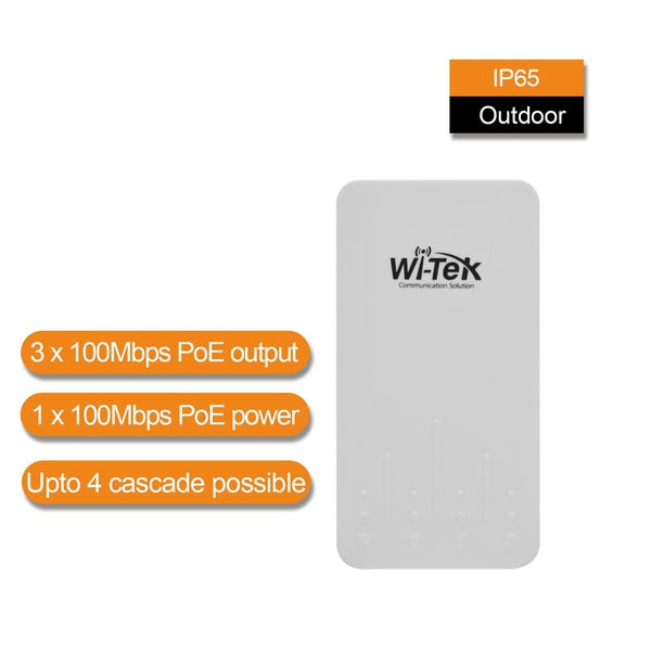 Wi Tek WI PE41E Outdoor 100Mbps PoE Extender with 3FE PoE Output + 1FE PoE Input - Weatherproof Ethernet Extender for IP Cameras, Wireless Access Points & Network Devices in Harsh Environments