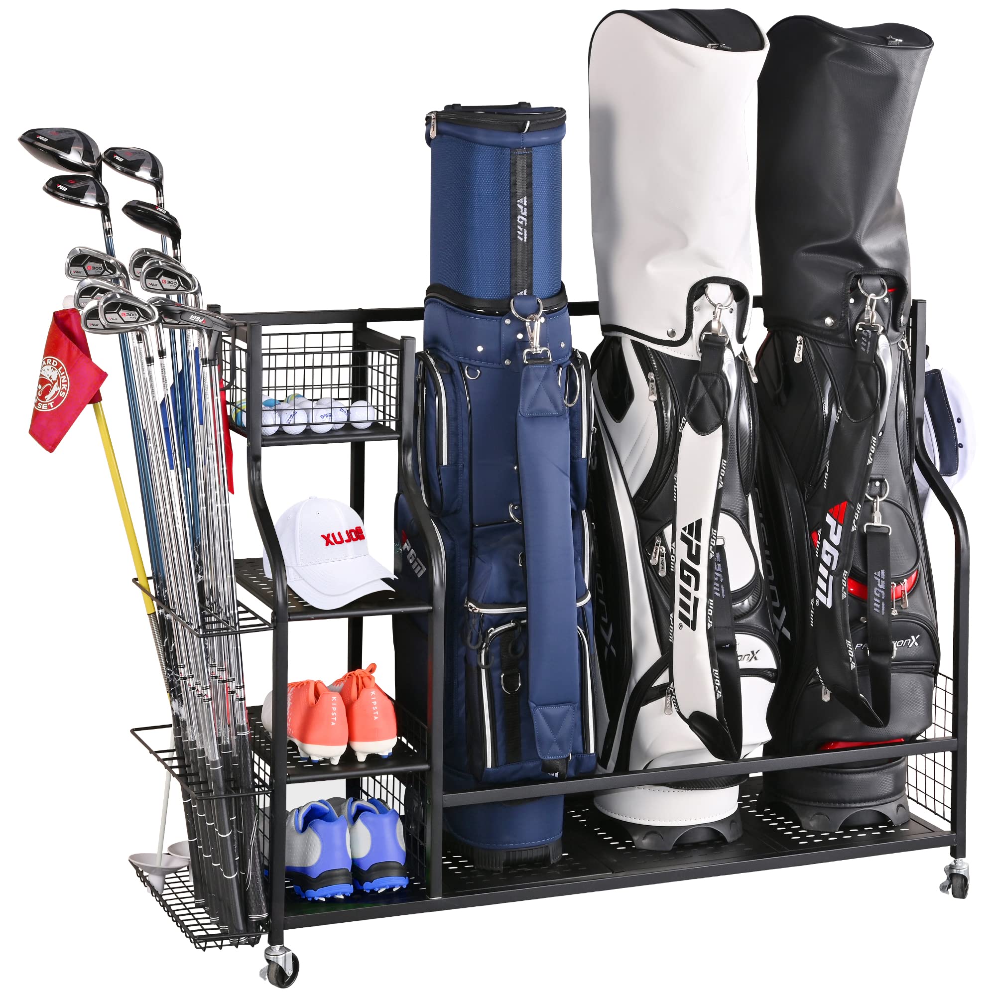 PLKOW Extra Large Golf Bag Storage Stand & Equipment Rack - Heavy Duty Golf Club Organizer for Garage, Shed, Basement | Perfect for Storing Golf Bags, Clubs & Accessories in Home or Outdoor Spaces