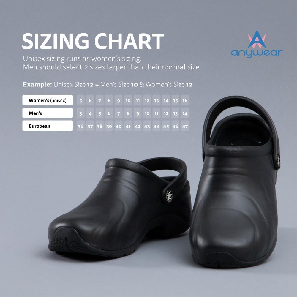 Anywear Zone Nursing Clogs for Women & Men - Lightweight Non-Slip Work Shoes with EVA Cushioning & Ventilated Insoles | Comfortable for Healthcare, Hospitality & Food Service Professionals