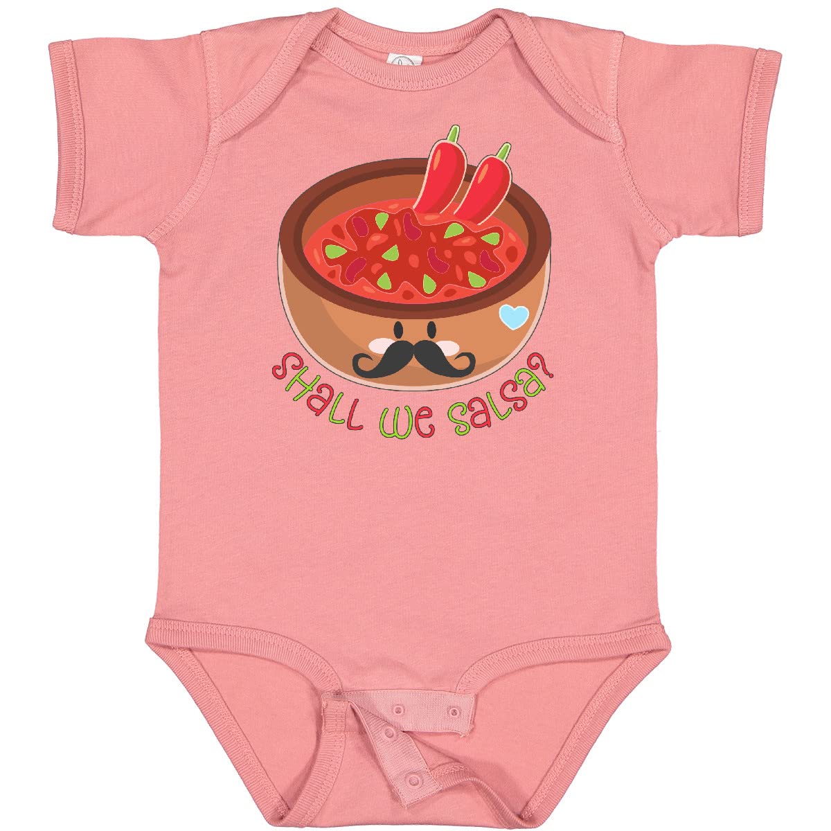 Inktastic Shall We Salsa Bowl of Dip with Mustache Baby Bodysuit - Funny Food Lover Outfit for Infants & Toddlers - Perfect for Parties, Family Gatherings & Photo Shoots