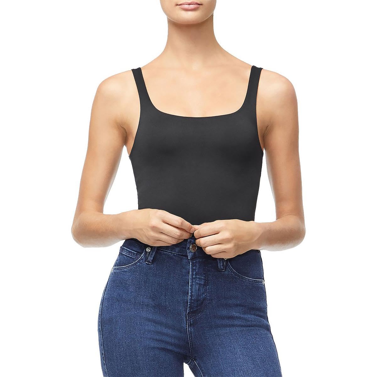 Good American Women's Modern Tank Bodysuit - Stretchy Comfort Fit Seamless Layering Top (Black, Size 4) | Perfect for Yoga, Workouts & Casual Wear