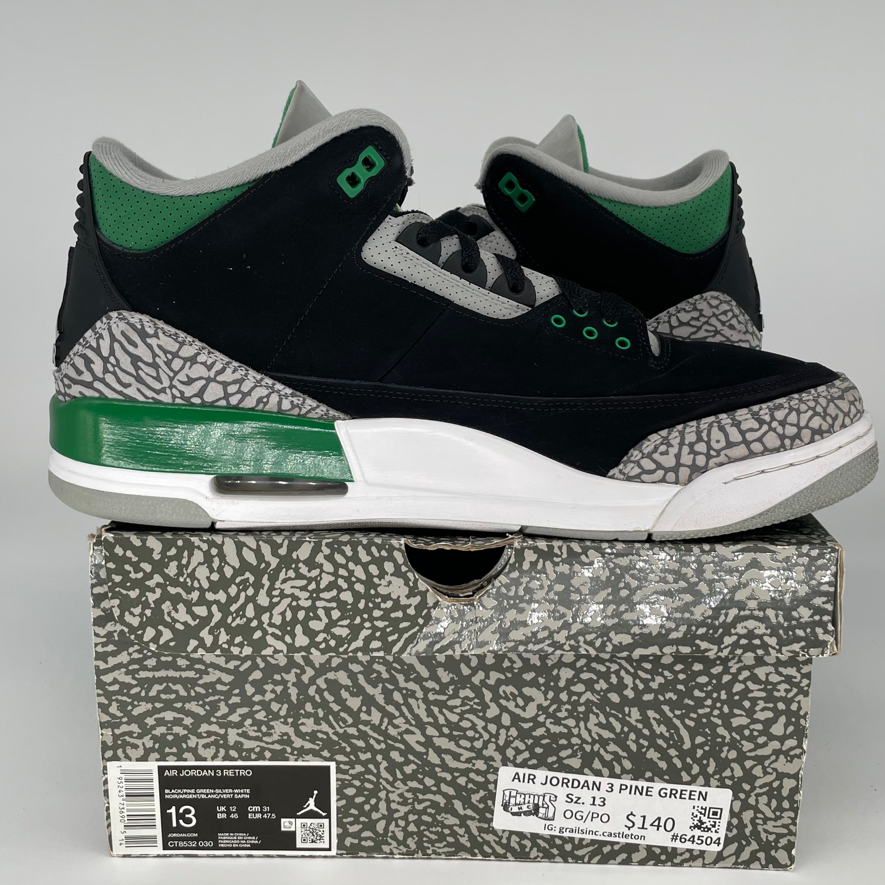 AIR JORDAN 3 Retro Pine Green Men's Basketball Shoes Size 13 - CT8532-030 | Sneakers for Casual Wear & Street Style