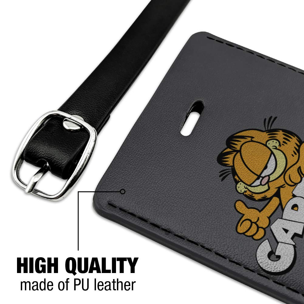 Garfield Themed Rectangle Leather Luggage Tag with Logo - Durable Suitcase ID Card Holder for Carry-On Bags | Perfect for Travel, Business Trips & Gift Giving
