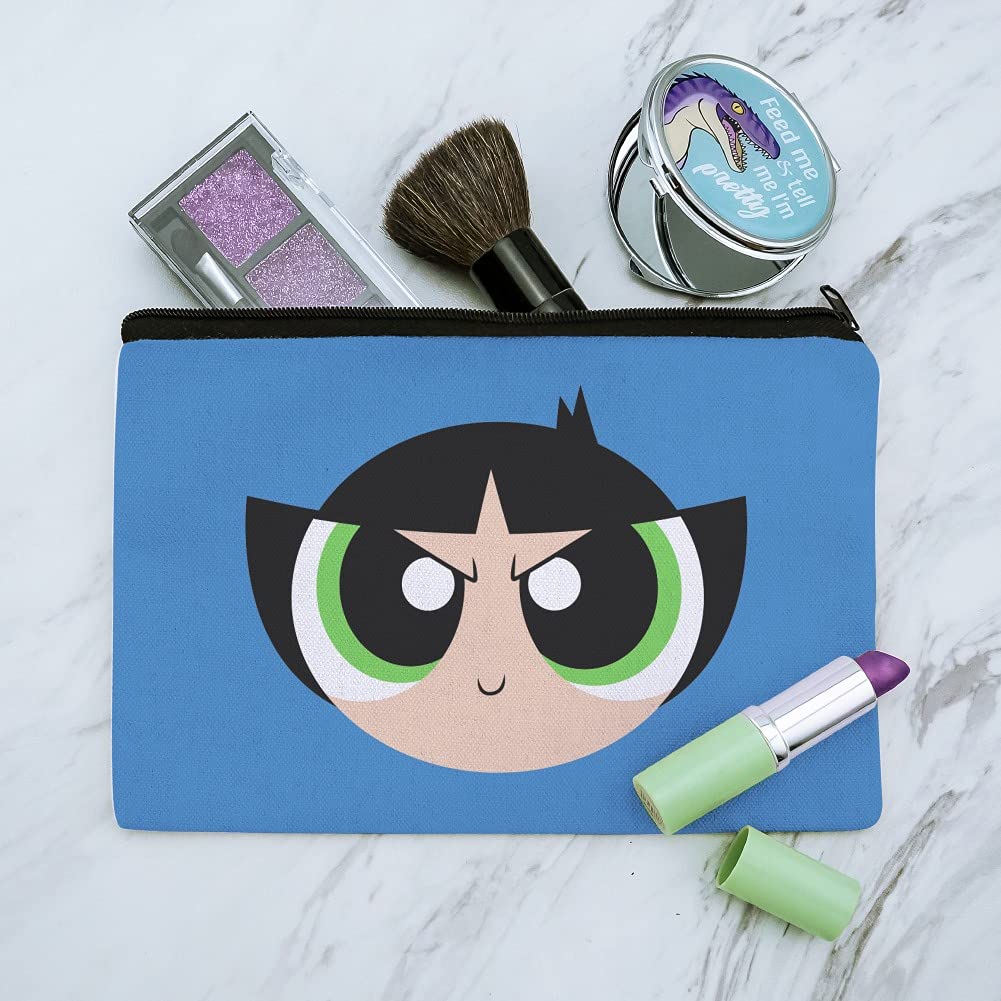 Powerpuff Girls Buttercup Cosmetic Bag - Blue Cartoon Pattern Makeup Organizer Pouch with Zipper for Travel, Gym & Daily Use - One Size