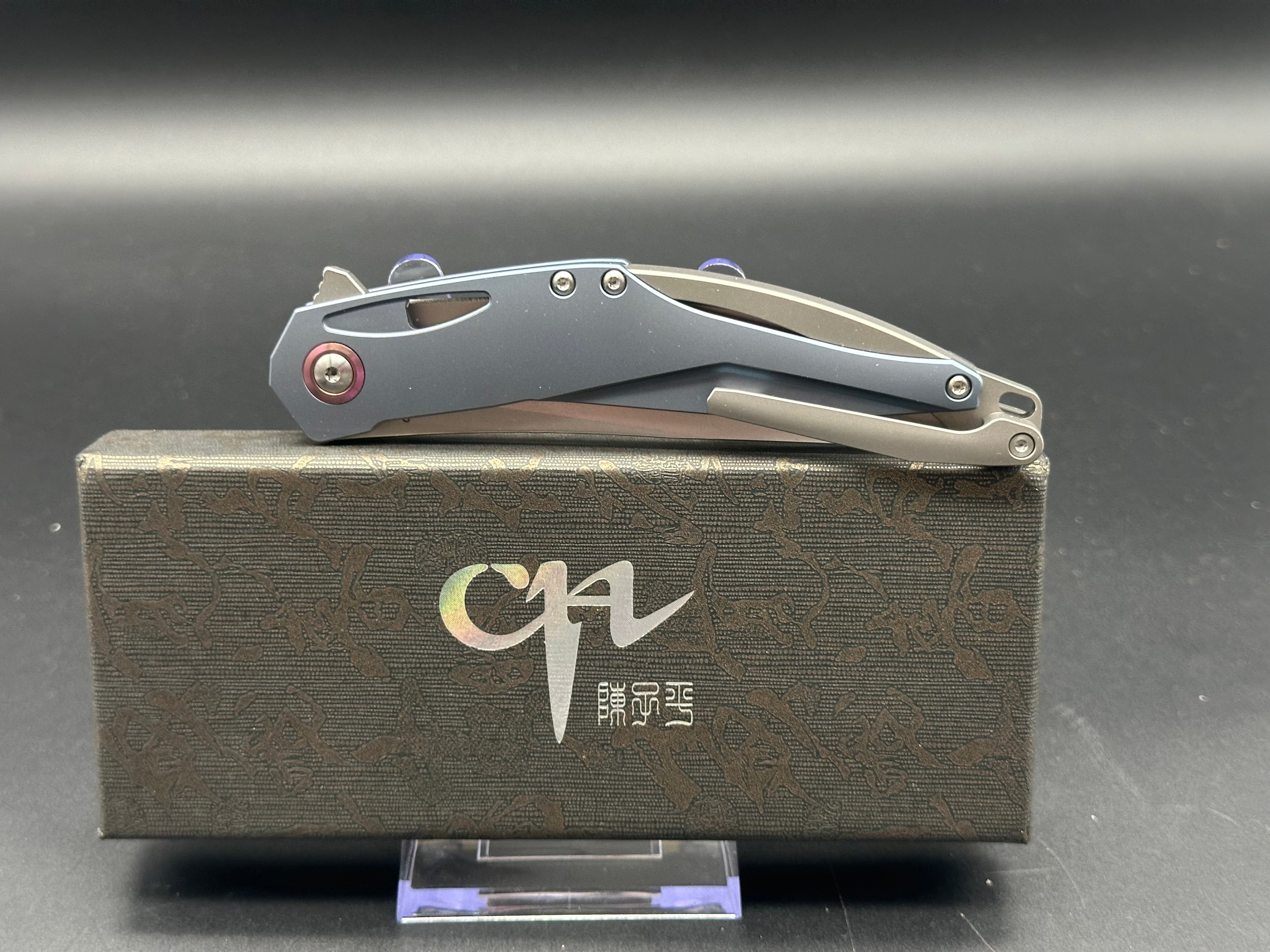 CH Knives Astro Framelock Blue Titanium Folding Pocket Knife - Bohler M390 Steel Blade - EDC, Camping & Outdoor Survival Gear