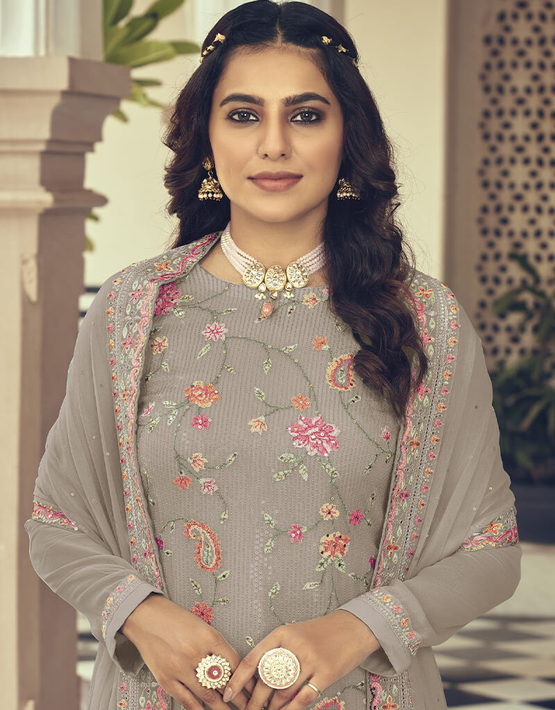 Beige Fox Georgette Pant Salwar Suit for Women - Elegant Indian Ethnic Wear for Weddings, Parties & Festivals
