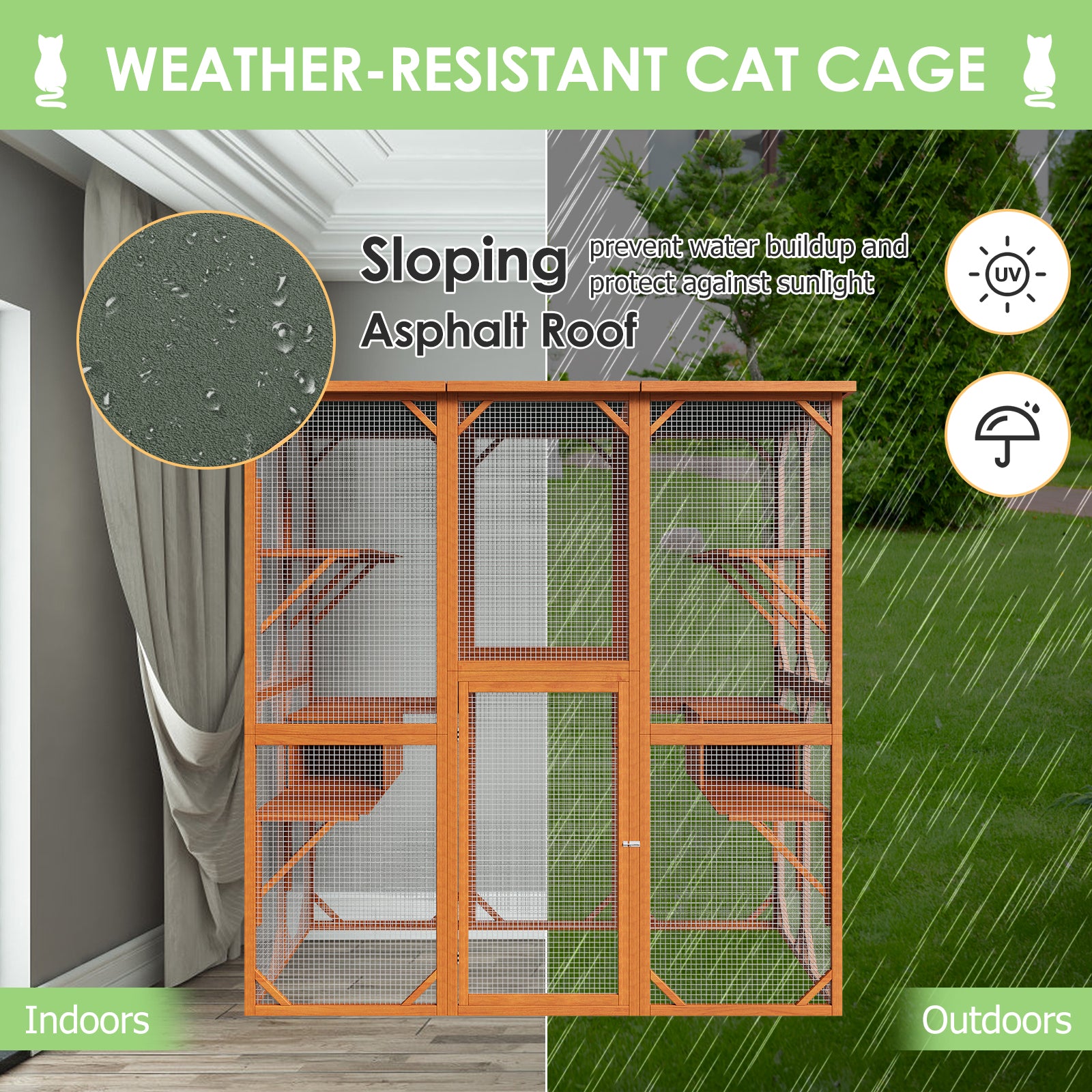 Large Outdoor Cat House Catio with Weather-Resistant Roof 71x35x71 - Durable Shelter for Indoor & Outdoor Cats, Perfect for Backyard, Patio or Garden Use