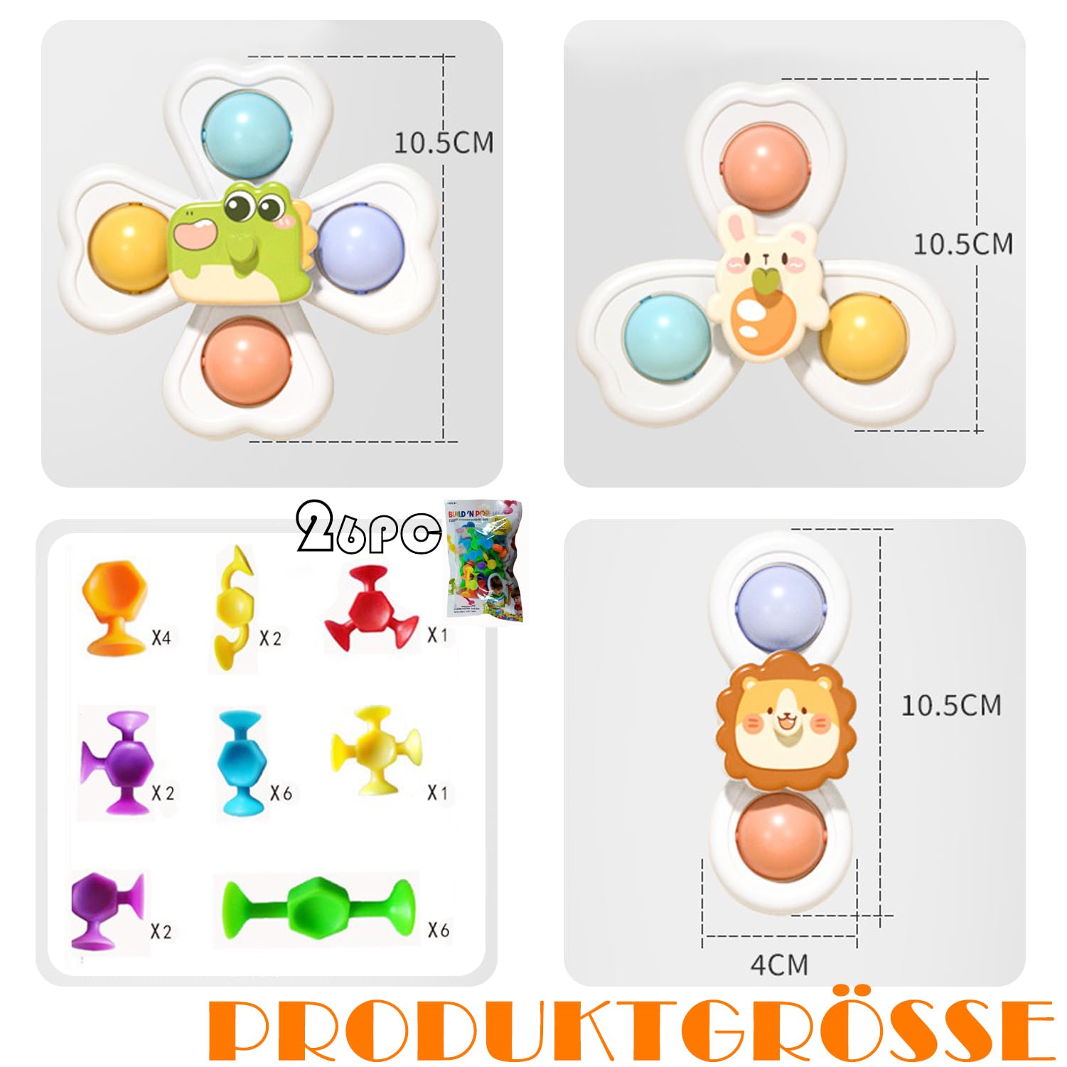**Best Kids Bath Toys Set - 3-Piece Suction Cup Toys & 26-Piece Silicone Bath Toys for Toddlers 1+ Years | Montessori Water Play, Sensory Learning & Bathtime Fun**