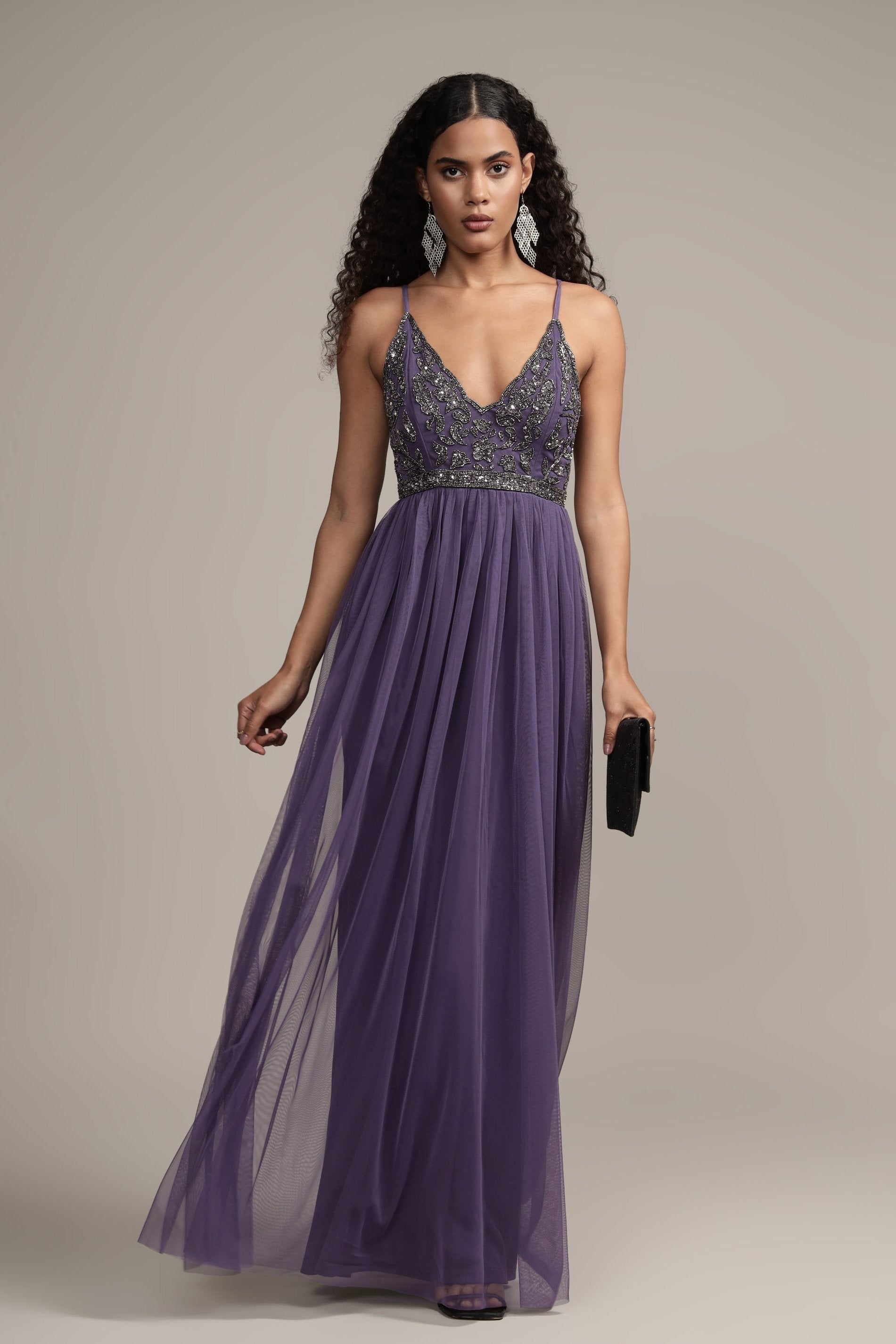Lexi Embellished Maxi Dress in Mulled Grape - Elegant Long Flowy Evening Gown for Weddings, Parties & Special Occasions