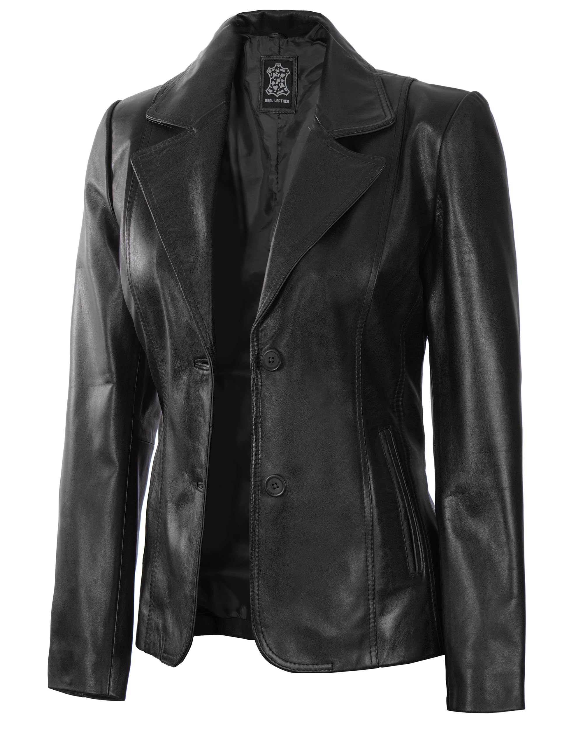Decrum Women's Leather Blazer Jacket - Stylish Casual Faux Leather Blazer for Women | Office Wear, Date Night Outfit, Business Casual Attire