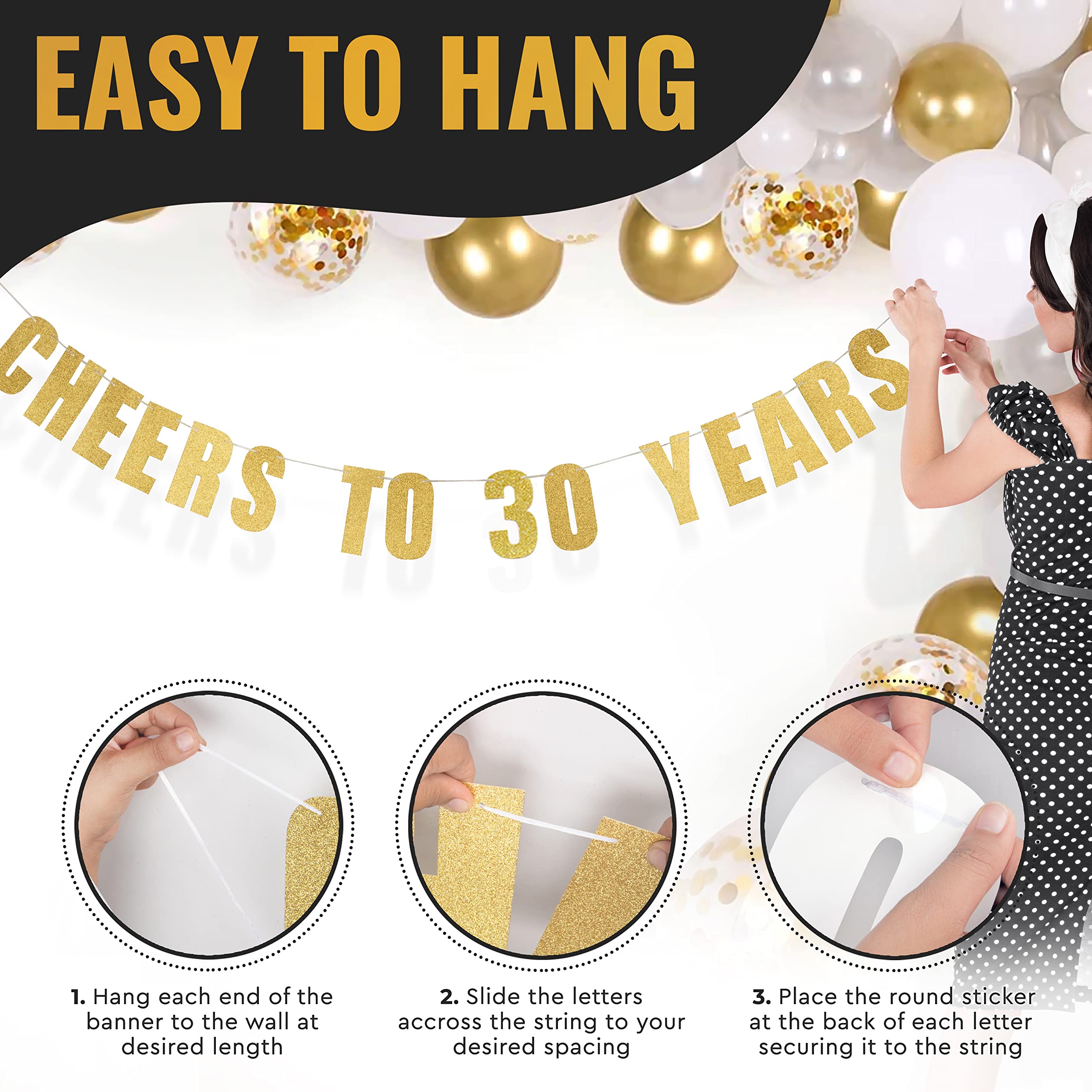 Dirty 30 Gold Pre-Strung Birthday Banner - Cheers to 30 Years Party Decor for Men | 30th Birthday & Anniversary Decorations | Perfect for Adult Milestone Celebrations, Home Parties & Photo Backdrops - By Prazoli