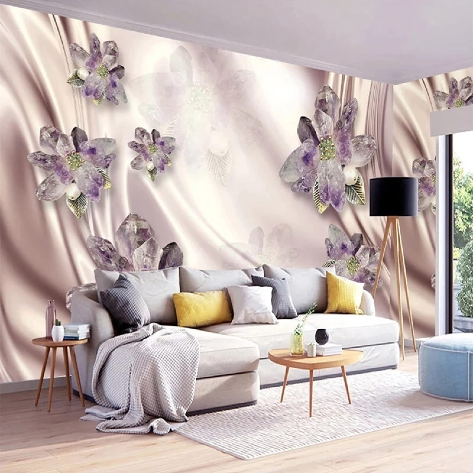 Luxury European Purple Floral Wallpaper - Elegant Jewelry Pattern Mural for Living Room & Bedroom Decor - 200cm x 140cm - Perfect for Romantic Home Interior Design & Accent Walls