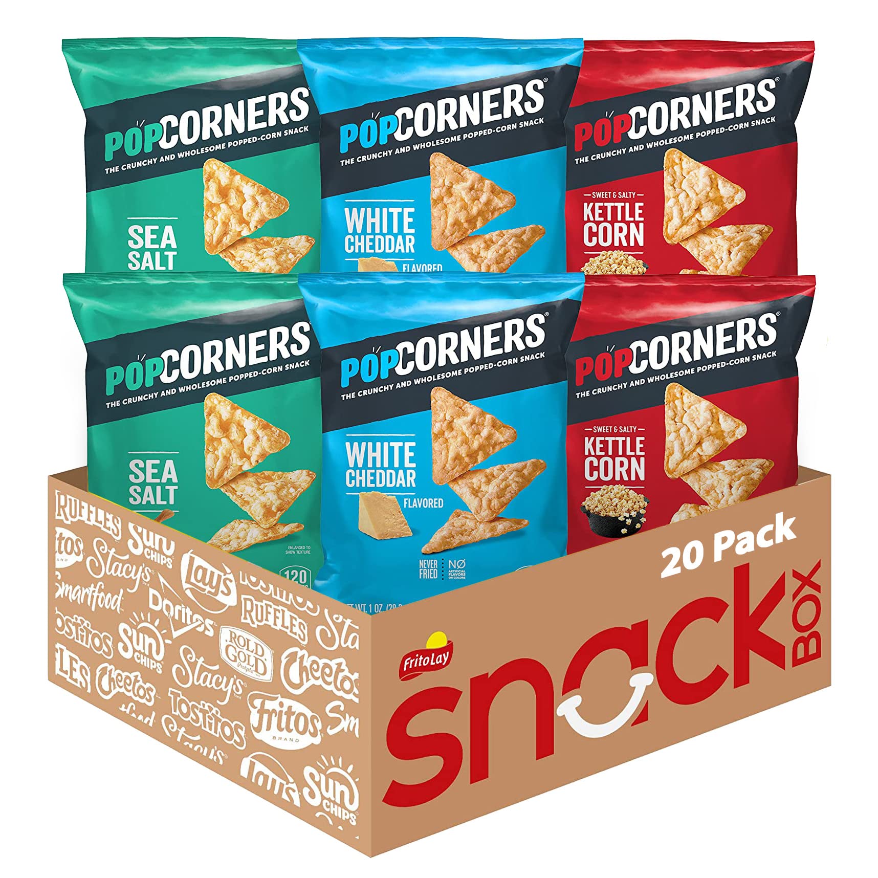 PopCorners Popped Corn Snacks - Variety Pack of 3 Flavors (Kettle Corn, White Cheddar, Sweet Chili) - 20 Count, 1oz Bags - Gluten Free, Non-GMO, Vegan Snacks - Perfect for Office, School Lunches & Movie Nights