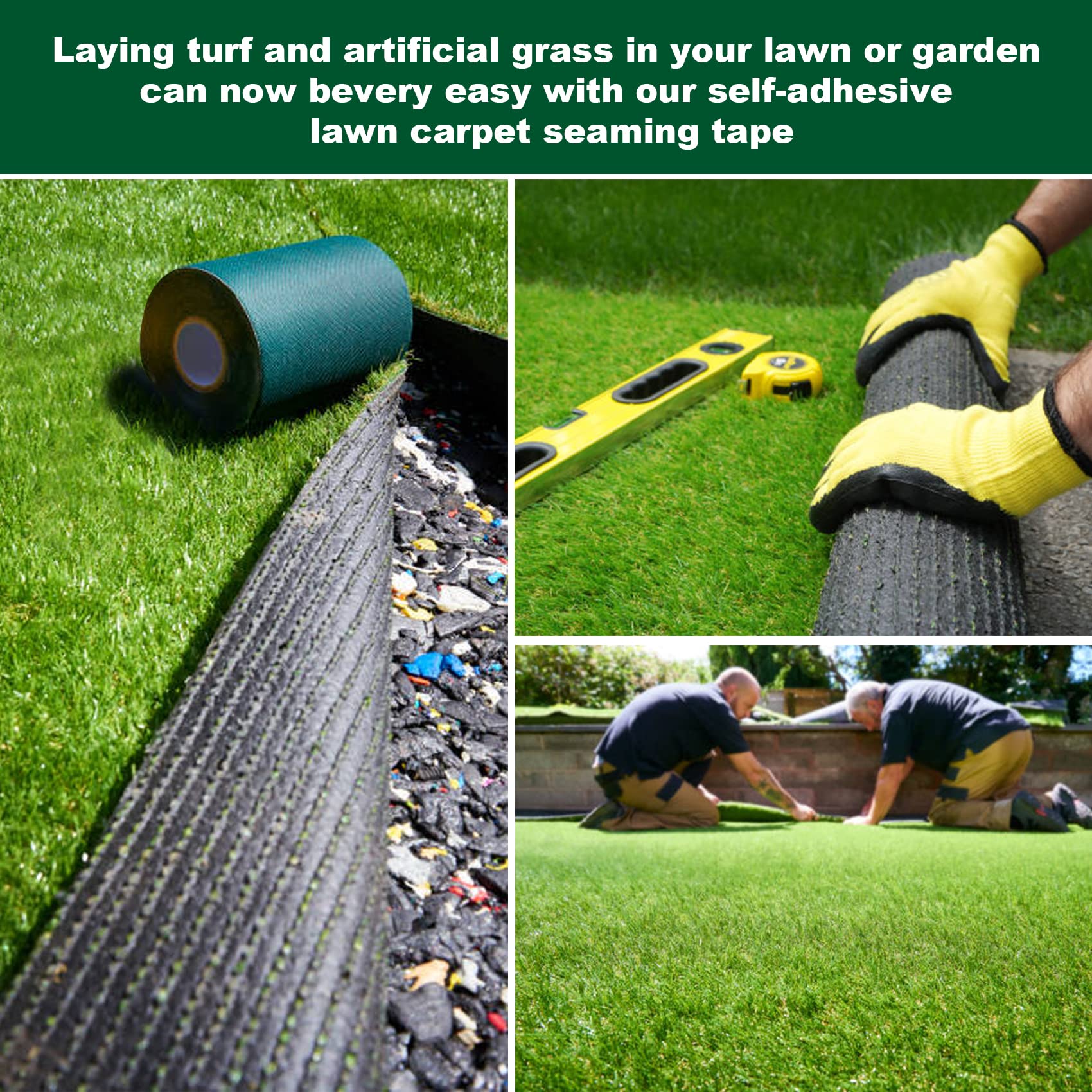 Double Sided Artificial Grass Tape - Weatherproof & UV Resistant Seam Adhesive for Synthetic Turf - Non-Slip Backing for Secure Installation - Perfect for Lawn, Playground & Sports Field Repairs