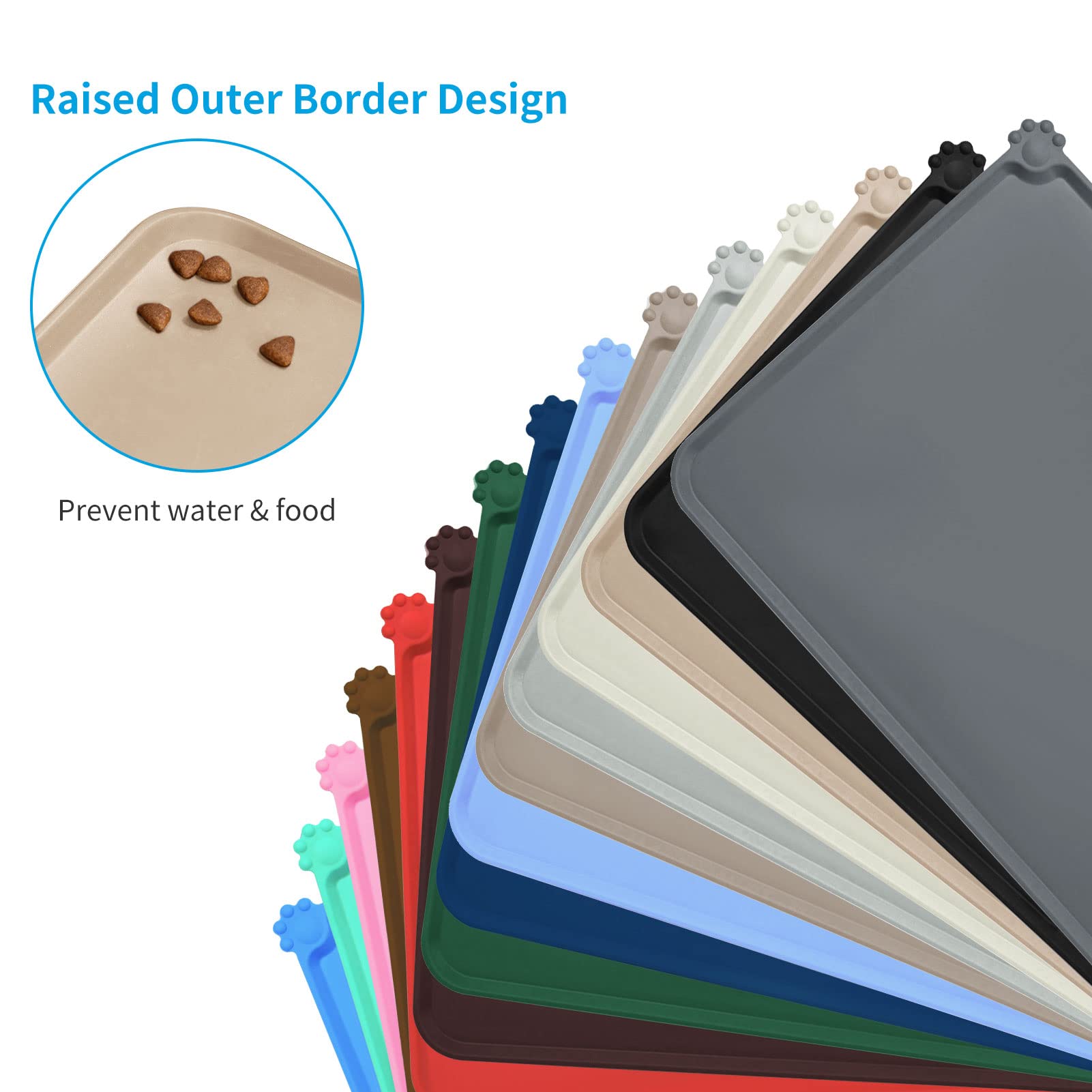 AUDWUD Non-Slip Silicone Pet Feeding Mat - Waterproof Dog Bowl Mat for Food & Water - Perfect for Messy Eaters & Spill Prevention in Kitchen, Crate or Outdoor Use