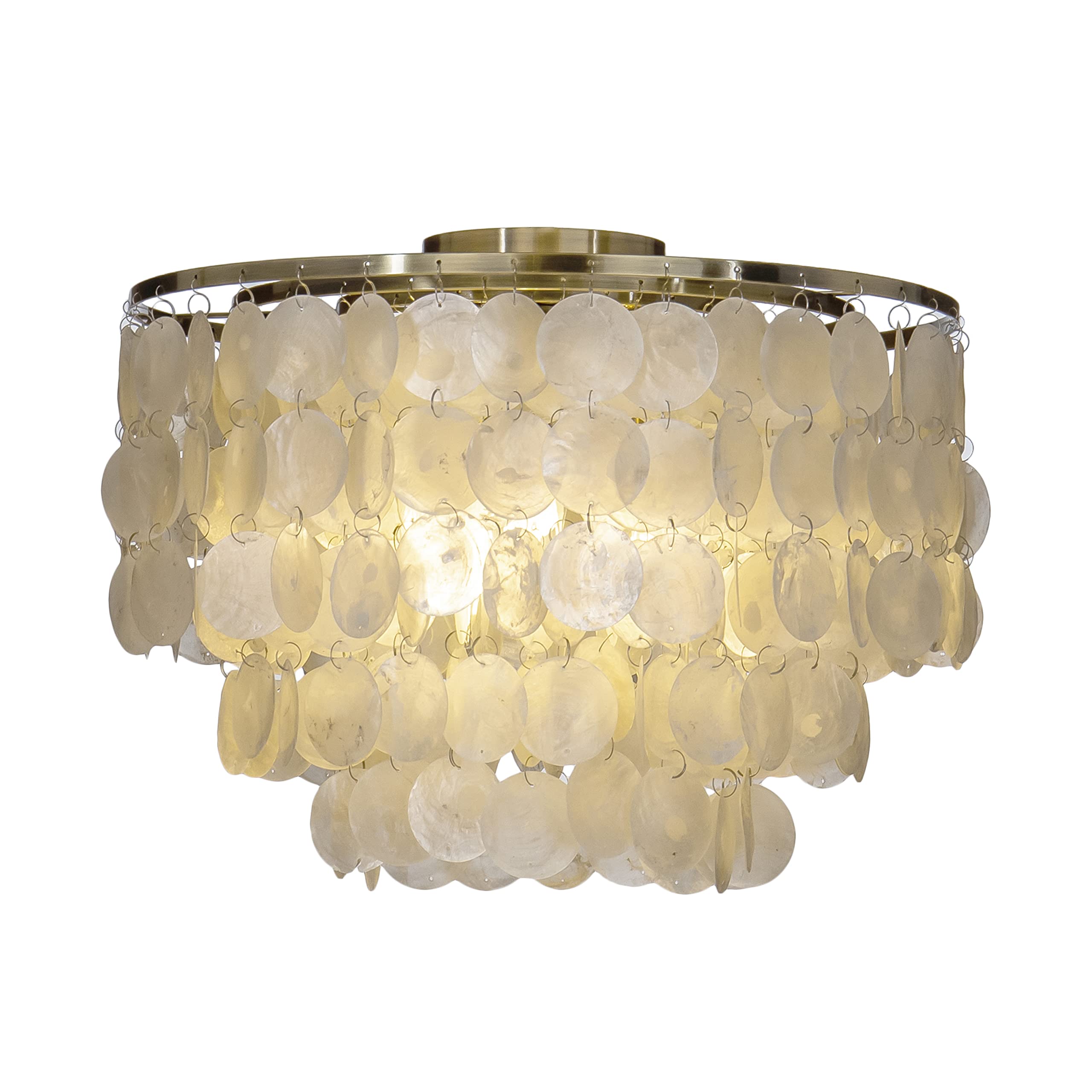 Coastal Natural Capiz Shell Tiered Flush Mount Ceiling Light - 18