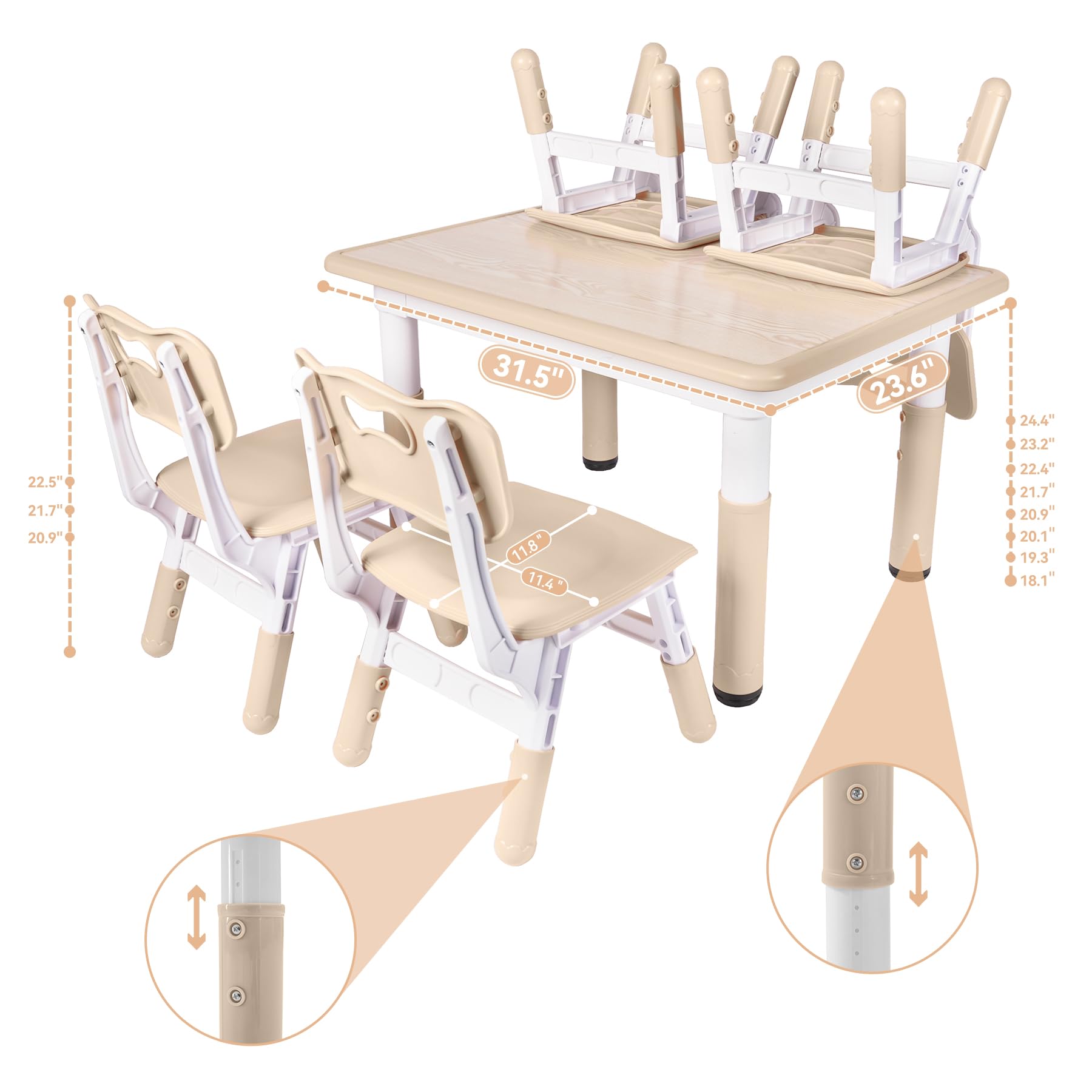 **Height-Adjustable Kids Table and 4 Chairs Set – Toddler Activity Table with Graffiti Desktop (31.5