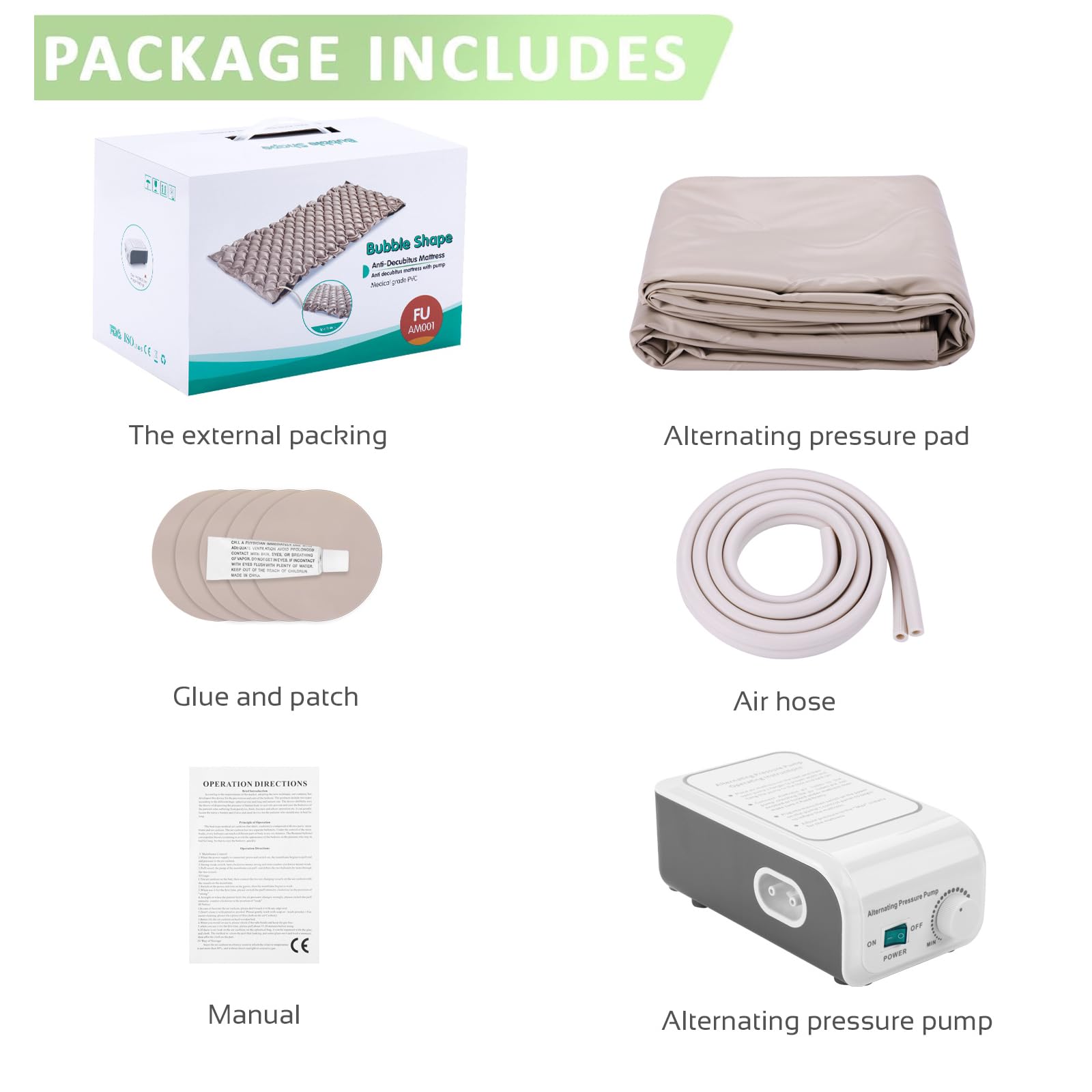 Alternating Air Pressure Mattress for Hospital Beds - Anti Decubitus & Home Care Air Mattress with Pump (Cream) - Ideal for Pressure Ulcer Prevention & Patient Comfort