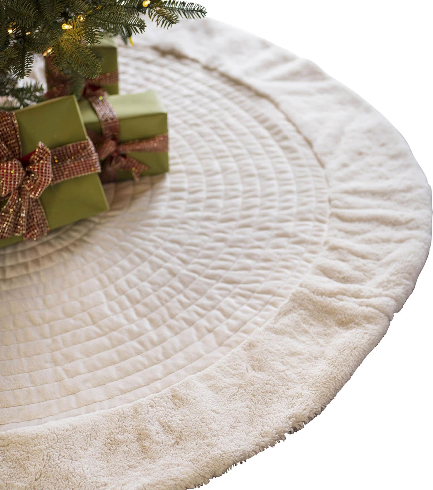Balsam Hill 84-Inch Berkshire Ivory White Channel Stitch Christmas Tree Skirt | Premium Holiday Decor for Living Room, Fireplace & Festive Gatherings