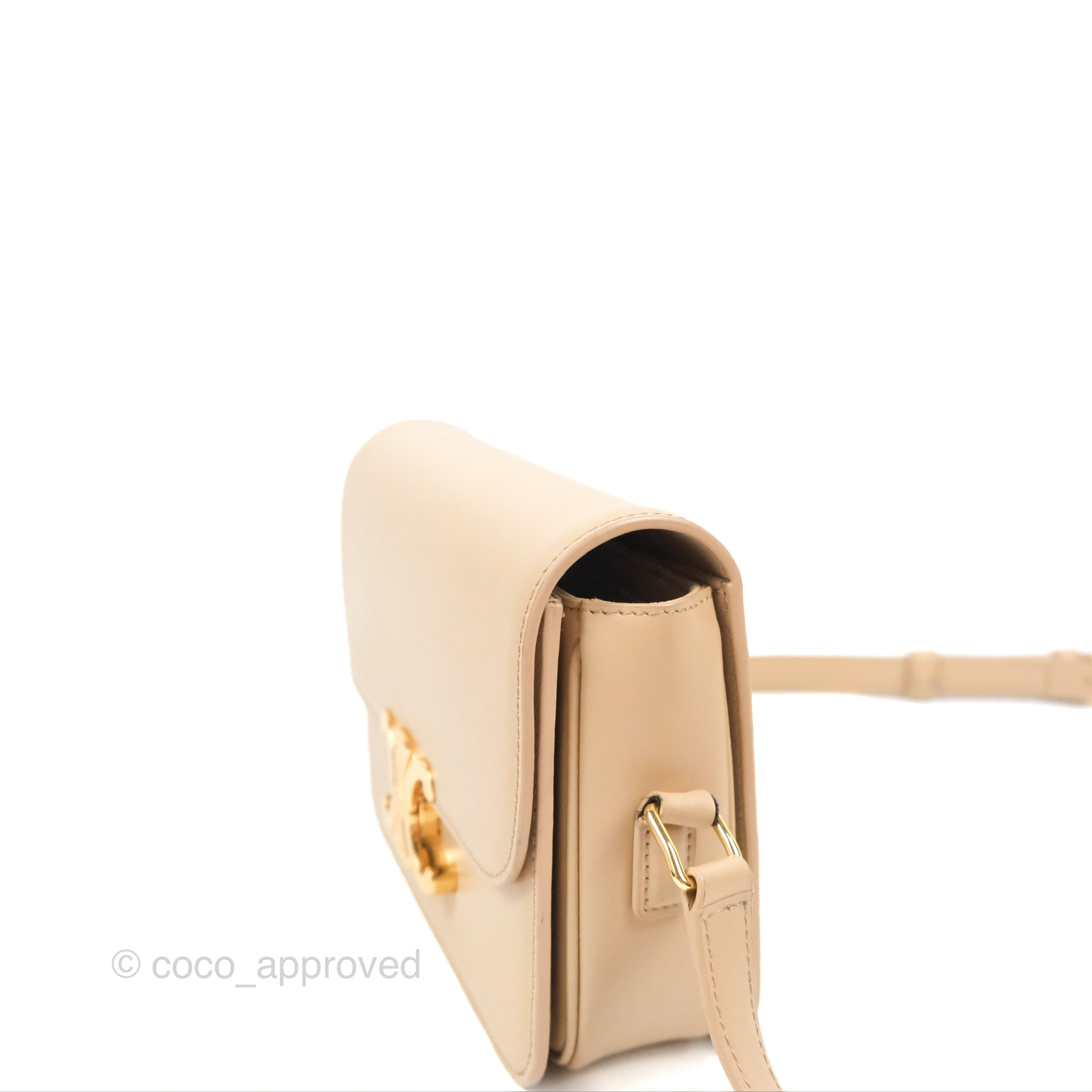 Celine Teen Triomphe Bag in Shiny Calfskin - Light Beige Crossbody Purse for Women | Elegant Everyday Handbag for Work, Dating & Special Occasions