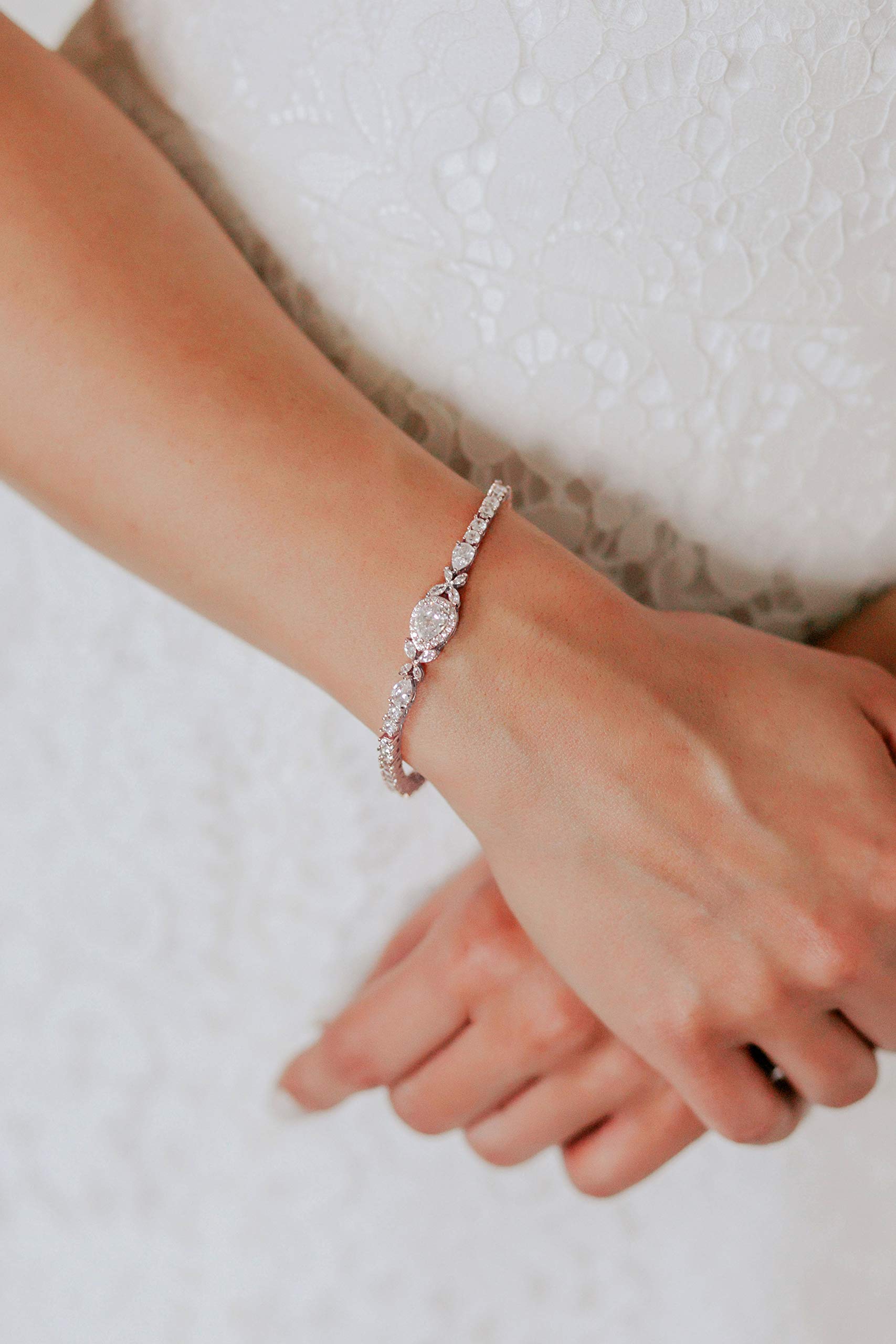 SWEETV Cubic Zirconia Teardrop Tennis Bracelet for Women - Elegant Crystal Rhinestone Wedding Jewelry for Bride & Bridesmaid - Perfect for Bridal Shower, Anniversary & Formal Events