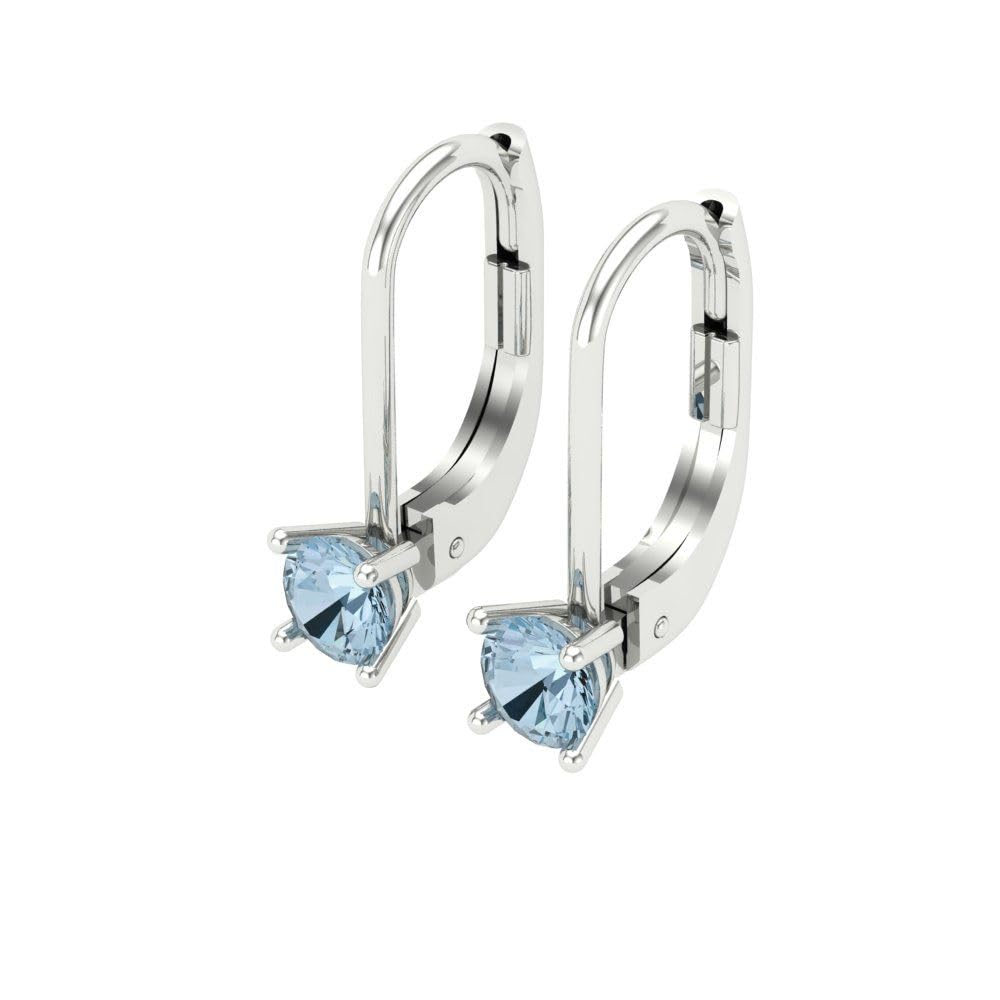 0.4 Carat Natural Sky Aquamarine Solitaire Leverback Drop Earrings in 14K White Gold - Unisex Dangle Earrings for Wedding, Party & Everyday Wear | Conflict-Free Gemstone Jewelry