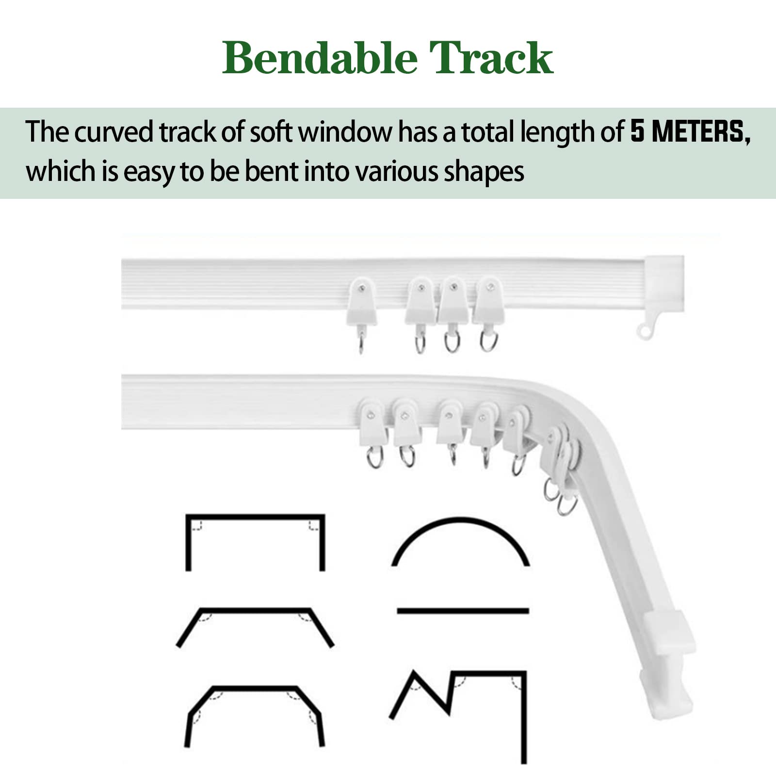 Keadic 160Pcs 5M/16.4FT Flexible Bendable Ceiling Mount Curtain Track System with Rollers, Snap-on Brackets & Accessories - Perfect for Room Dividers, Shower Curtains, Home & Office Decor (White)