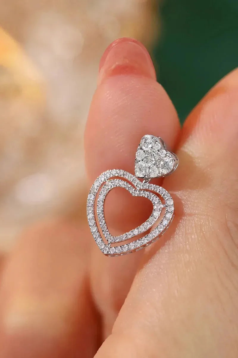 18K White Gold Heart Diamond Earrings for Women - 1.0 Carat Natural Diamond Stud Earrings, Romantic Engagement Jewelry Gift for Anniversary, Valentine's Day & Special Occasions