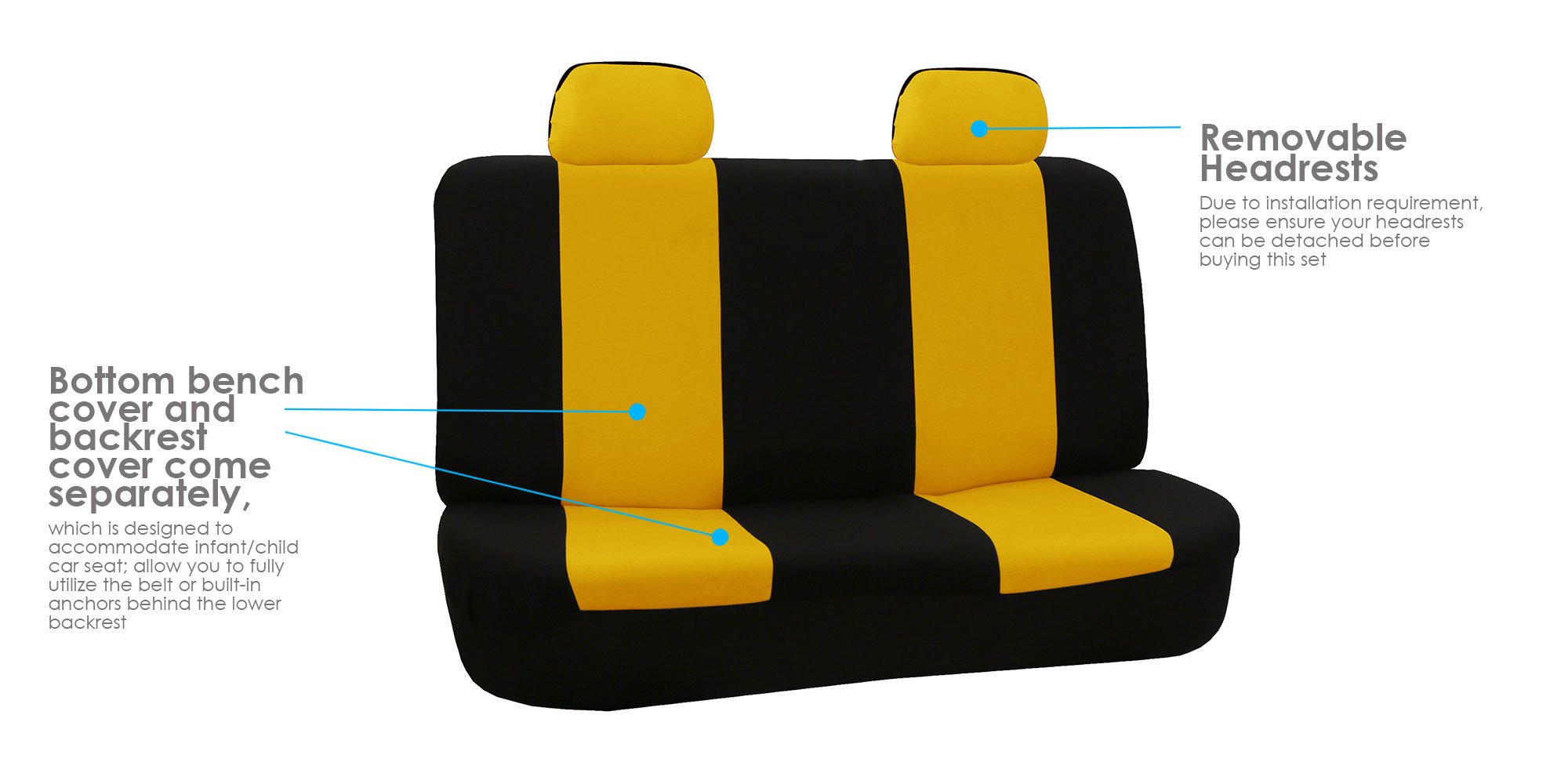 TLH Universal Flat Cloth Car Seat Covers for Rear Seats - Yellow, Fits Most Cars, Trucks & SUVs | Durable Protection for Daily Commute, Road Trips & Family Travel