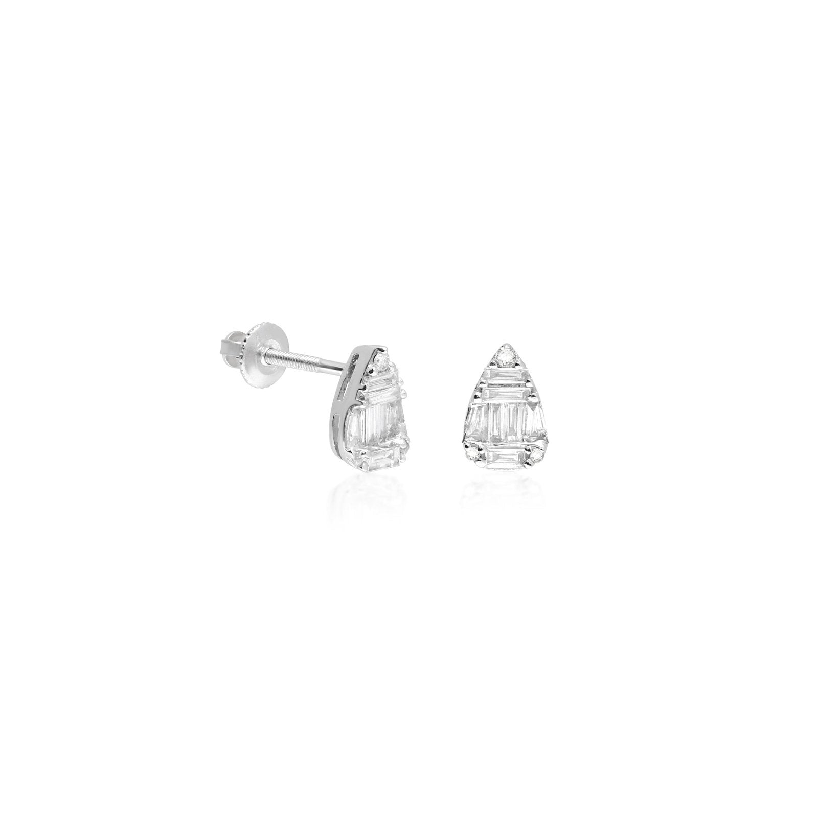 14k White Gold Pear Mixed Diamond Screw Back Earrings - Elegant Stud Earrings for Women, Perfect for Weddings, Parties & Special Occasions