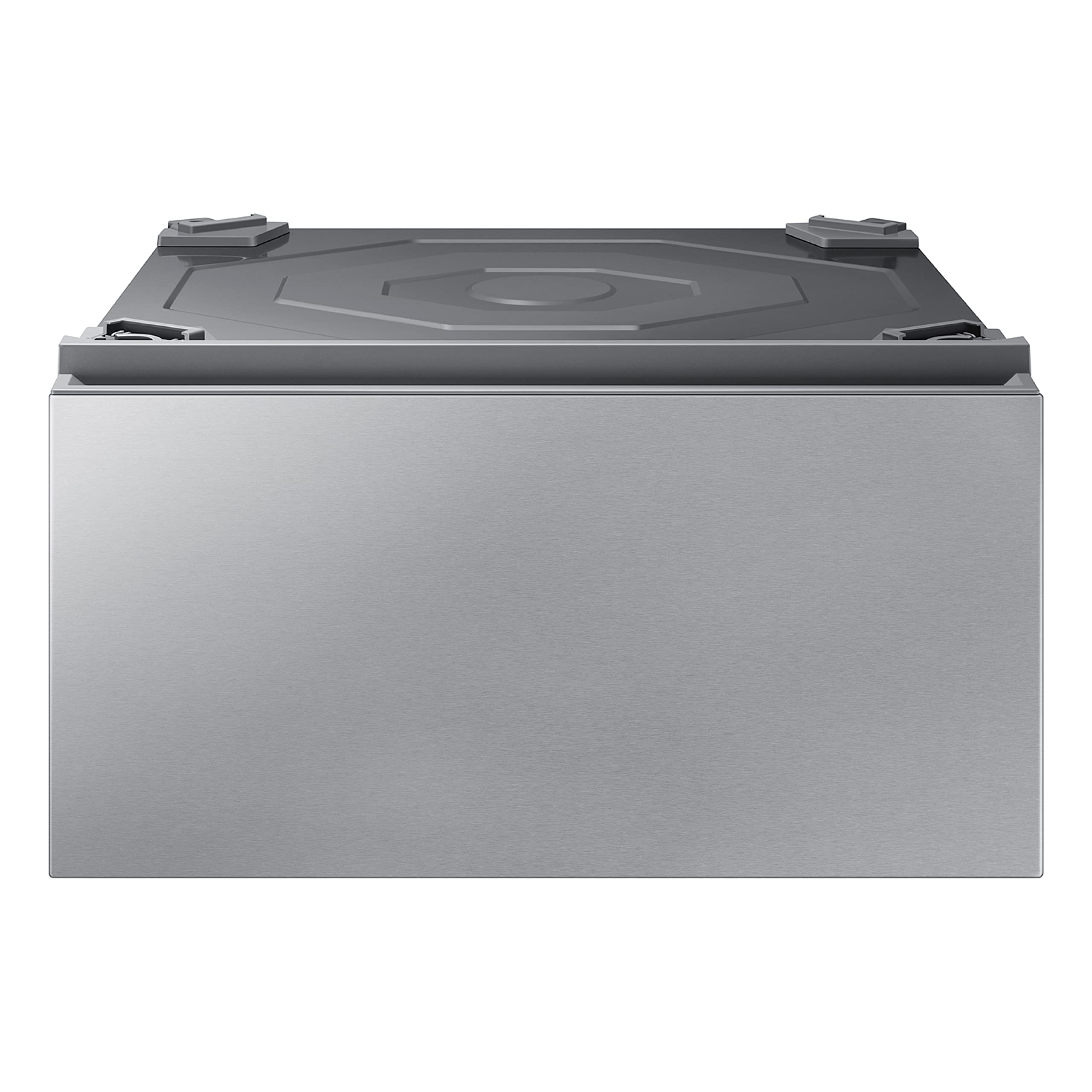 Samsung 27-Inch Bespoke Front Load Washer Dryer Pedestal Stand with Pull-Out Laundry Storage Drawer | WE502NT | Silver Steel | Space-Saving Laundry Room Organizer for Compact Homes & Apartments