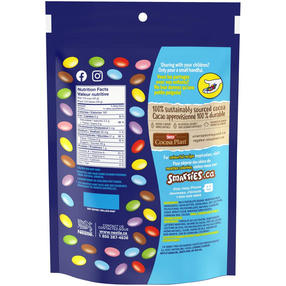 Nestle Smarties Chocolate Candy Pantry Size 1kg/2.2lb Bulk Bag - Imported from Canada - Perfect for Halloween, Birthday Parties & Office Snacks