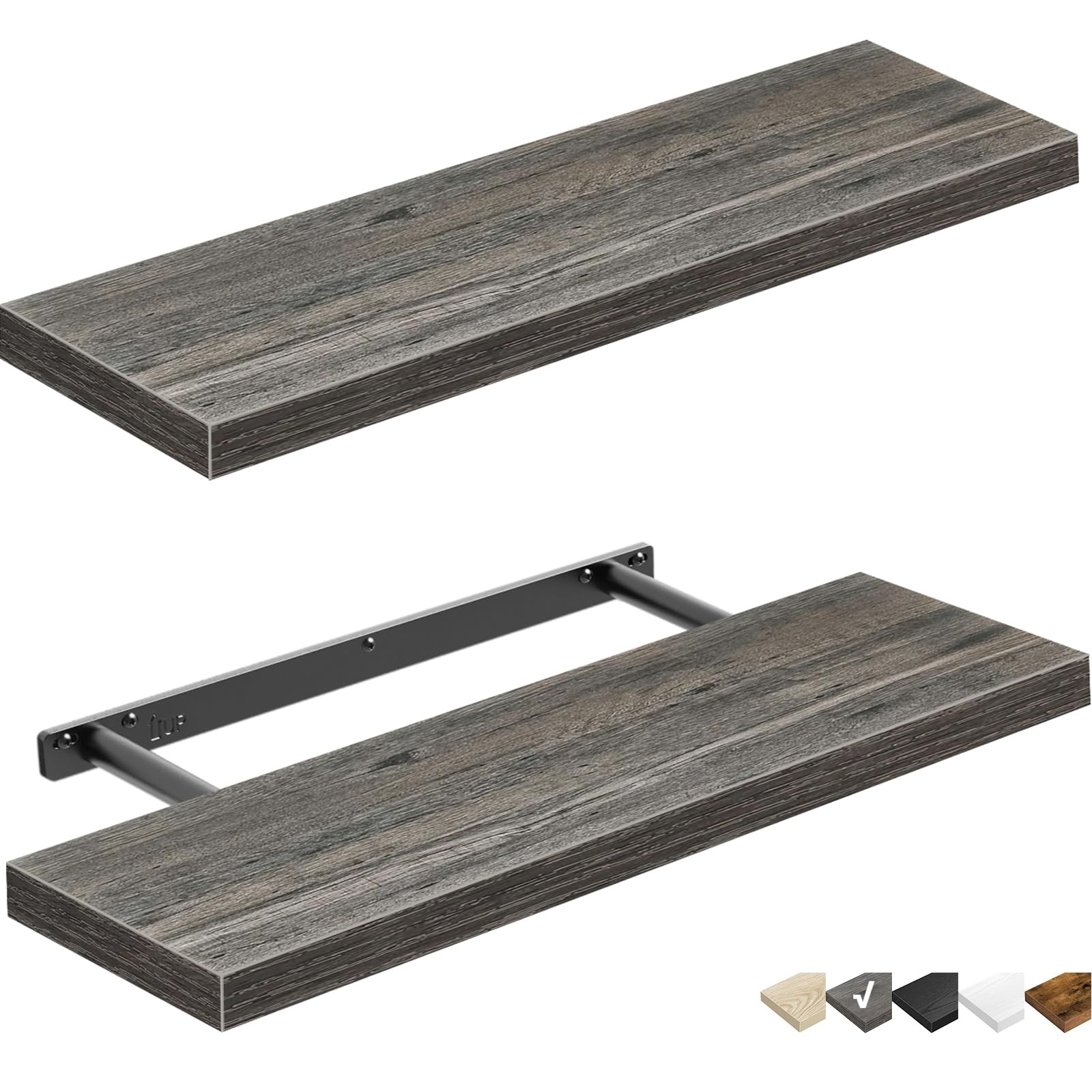 QEEIG 24 Inch Bathroom Wall Shelf Set of 2 - Rustic Grey Floating Shelves (24x9 Inches) for Bathroom Storage, Kitchen Organization & Home Decor