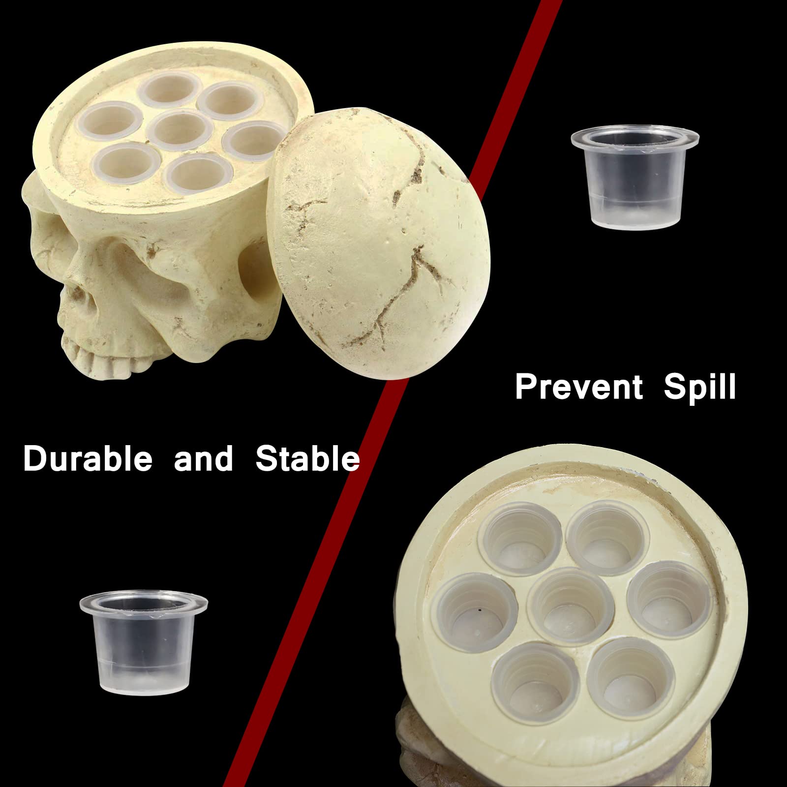 CINRA 7-Hole Tattoo Ink Cup Holder Stand - Hard Resin Skull Design for Permanent Makeup & Tattoo Pigment Organization - Perfect for Tattoo Artists & Cosmetic Professionals