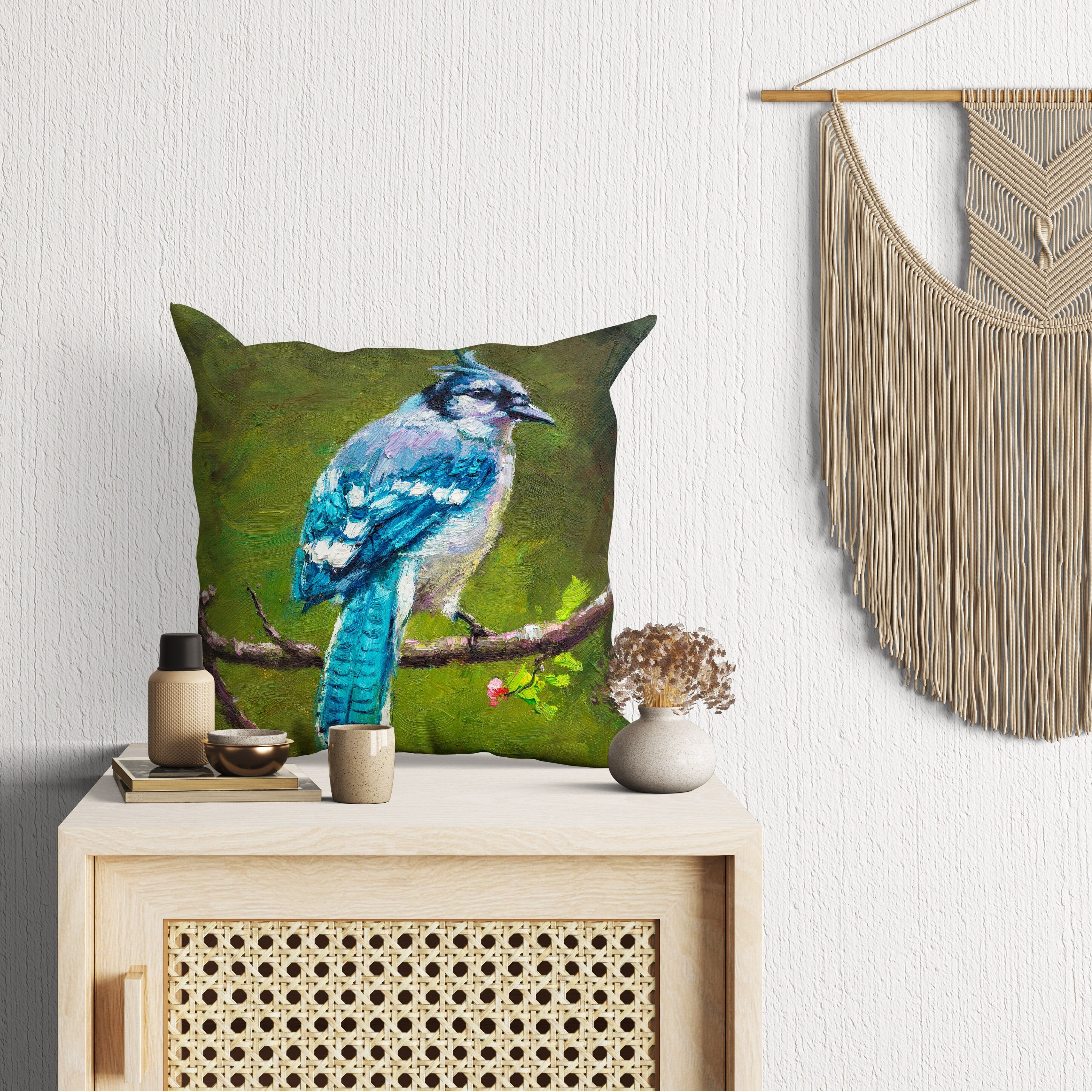 Blue Jay Bird Pillow Cases - Soft & Bright Yellow Cute Pillow Covers for Large Pillows - Perfect for Home Decor, Bedroom, Living Room & Nursery