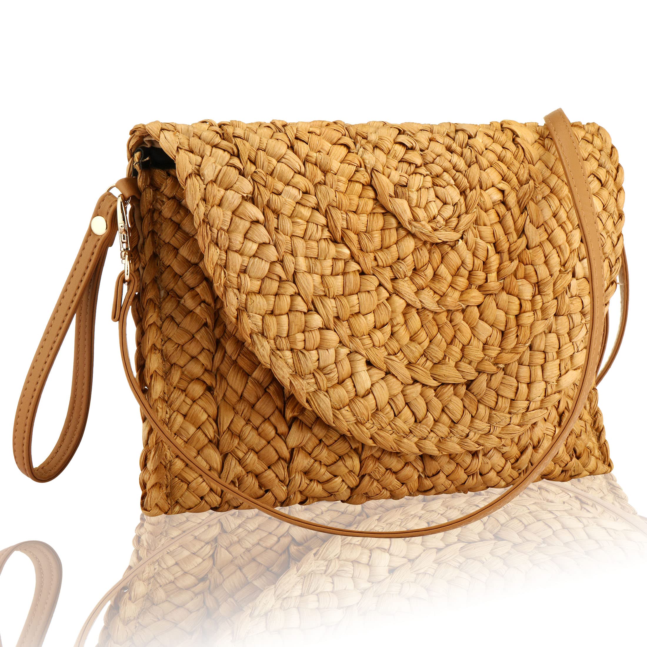 Women's Woven Straw Crossbody Bag - Retro Straw Clutch Purse for Women, Beach Shoulder Handbag - Perfect for Summer Outings, Vacations & Boho Fashion