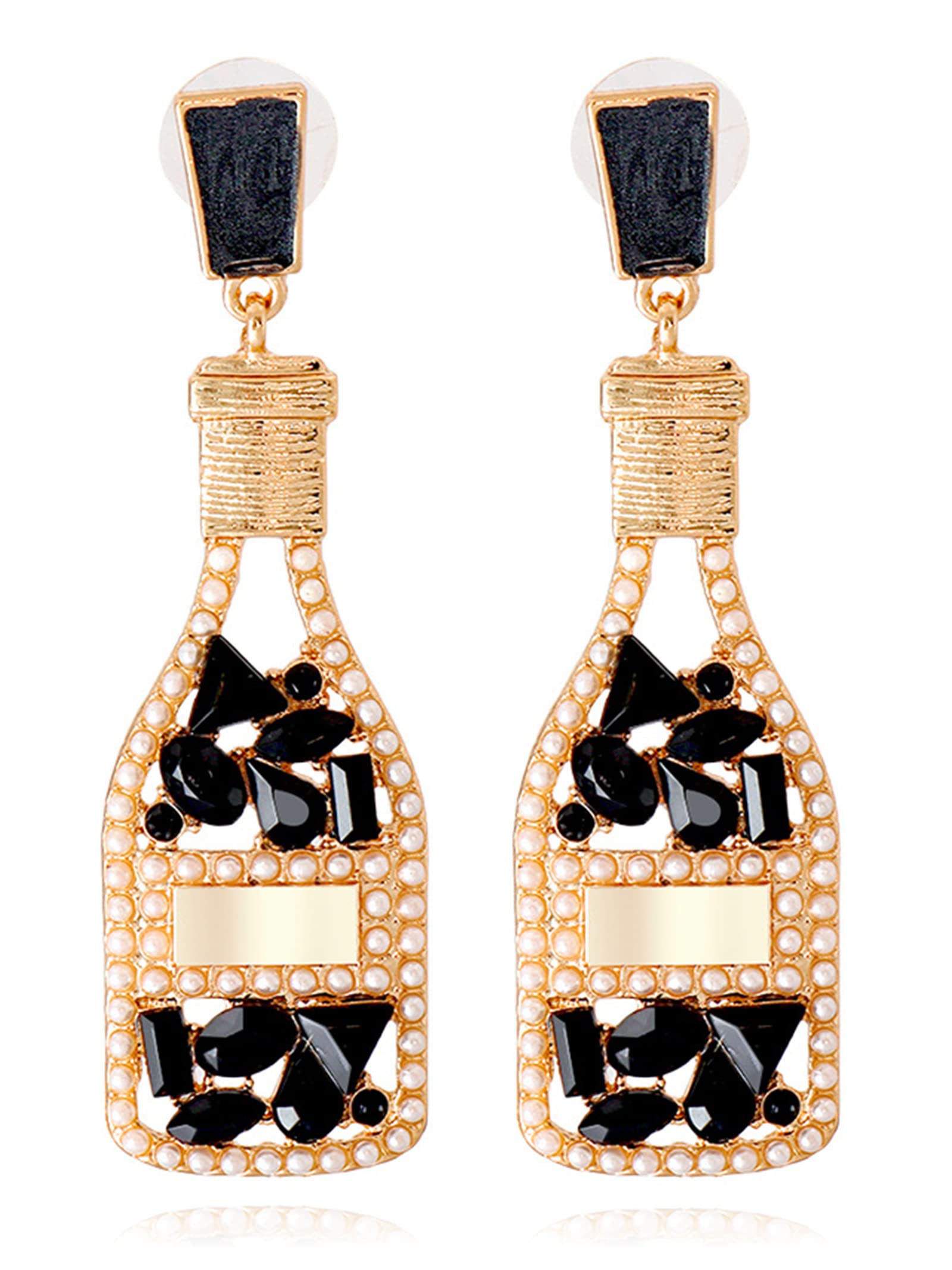 Sparkling Champagne Bottle Earrings for Women - Elegant Crystal Cocktail Dangle Earrings - Perfect for Margarita Tequila Parties, Bachelorette Celebrations & Wine Night Jewelry Gifts (Ideal for Birthday, Bridal Shower, Girls Night Out)