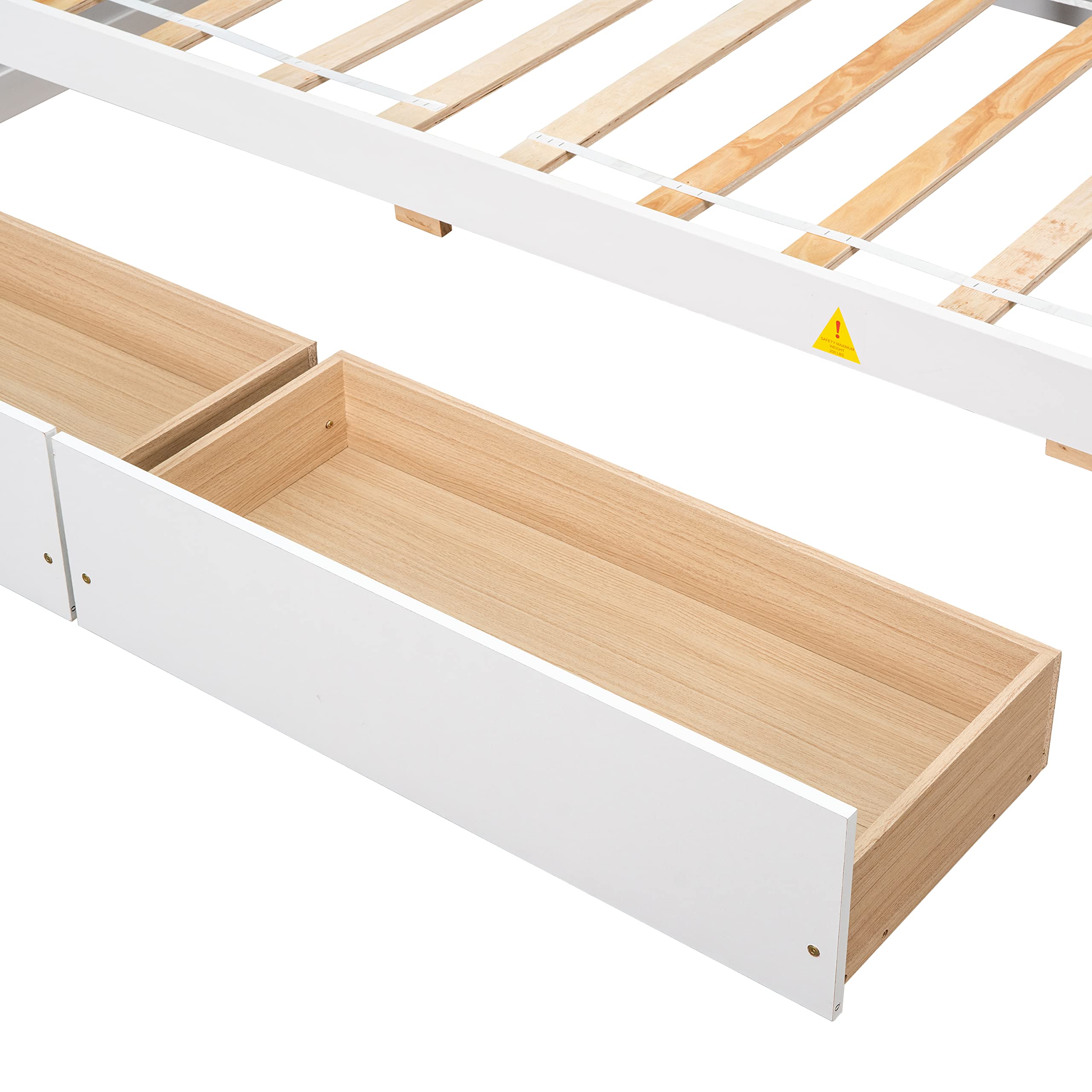 Stylish Solid Wood Platform Bed with Built-in Bookcase & 2 Storage Drawers - Twin Size, White/Pine Finish - Perfect for Small Bedrooms, Studio Apartments & Space-Saving Solutions