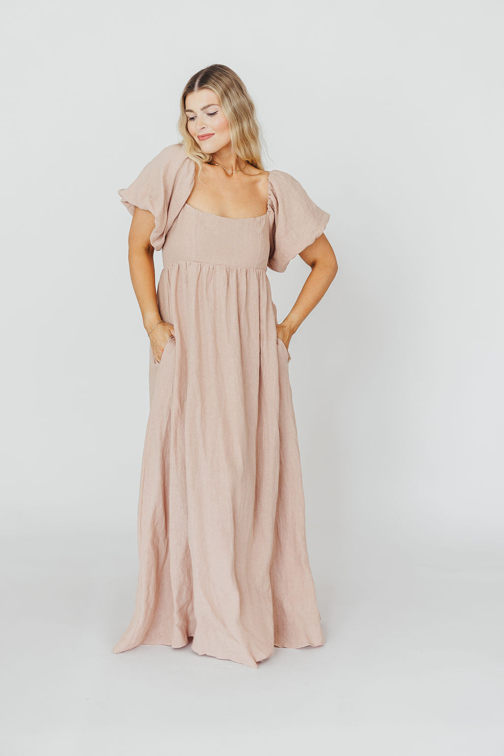 Elegant Candace Maxi Dress in Dusty Rose - 100% Breathable Linen, Bump-Friendly Maternity Dress for Women - Perfect for Summer Weddings, Beach Vacations & Casual Outings