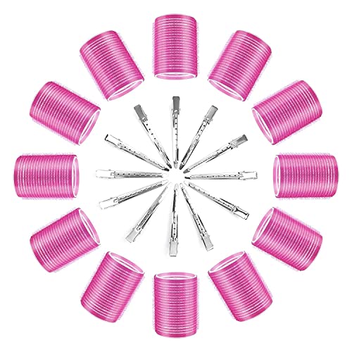 VTMS Long Hair Super Velcro Rollers - 6 Pcs Salon Hairdressing Curlers Set with 12 Hair Section Clips (Assorted Colors) for DIY Curling at Home or Salon Styling
