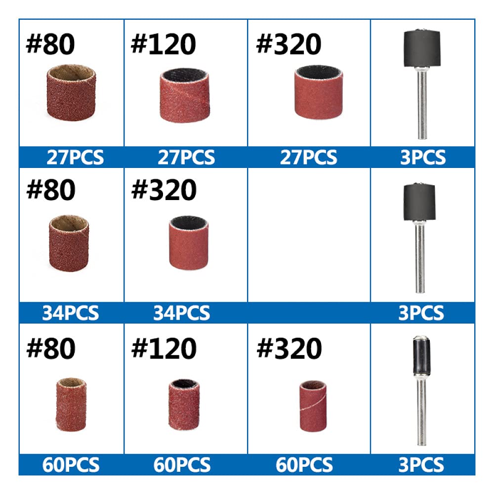 338-Piece Drum Sanding Kit with 80/120/320 Grit Sanding Bands - Compatible with Rotary Tools (2.35mm & 3.175mm Shank Mandrels) - Includes 12.8mmx6.35mm/9.5mm/12.7mm Sanding Drums & Plastic Storage Box - Perfect for Woodworking, Metal Polishing & DIY Crafts