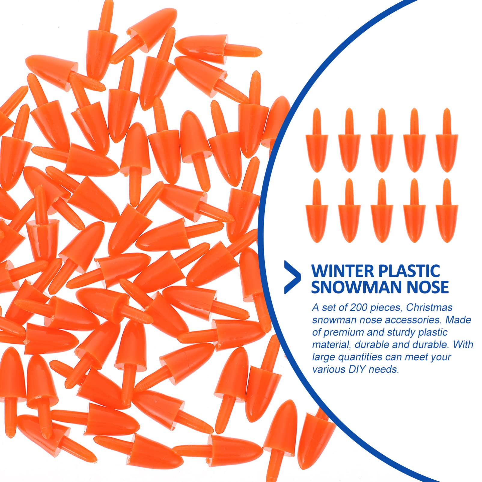 200pcs Plastic Snowman Noses - DIY Christmas Craft Accessories for Holiday Snowman Making, Decorations & Winter Party Favors - Perfect for Christmas Tree Ornaments, Winter Crafts & Kids' Holiday Activities