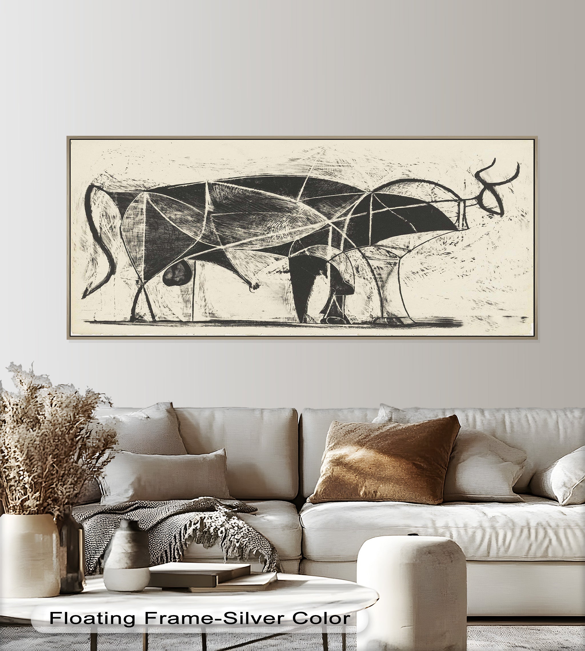 Abstract Bull Sketch Wall Art - Modern Cubist Oil Painting for Living Room, Office & Gallery Decor