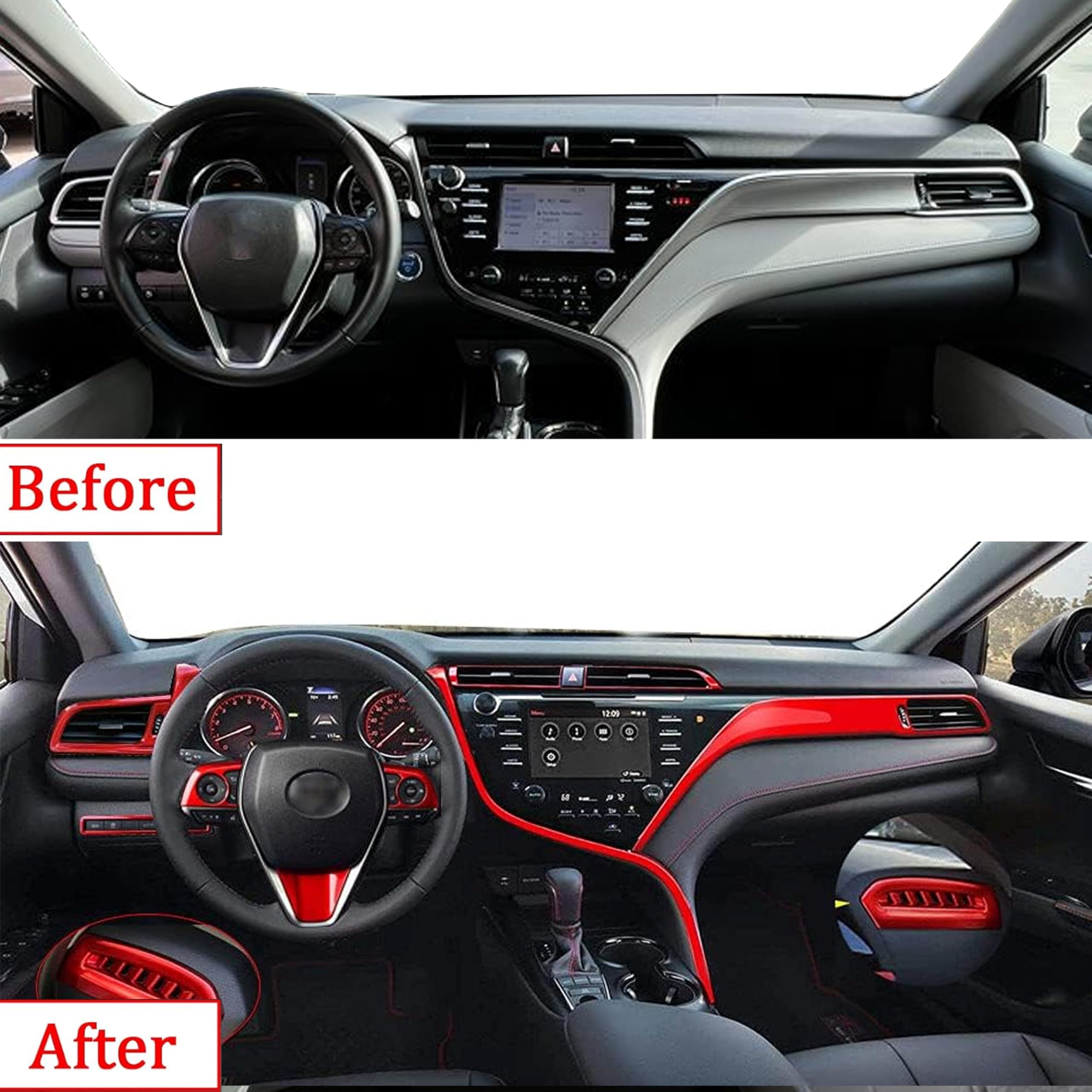 Toyota Camry 2018-2020 ABS Interior Trim Kit - 10Pcs Red for Dash & Console Upgrade