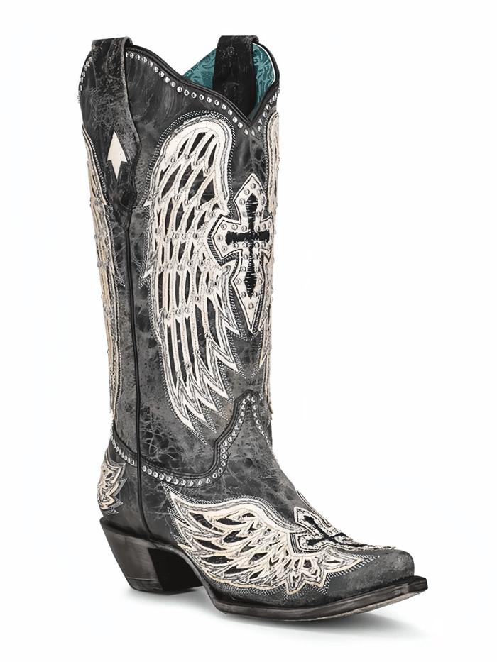 Corral A4232 Women's Wing & Cross Cowhide Western Boots - Black - Perfect for Rodeo, Country Dancing & Western Fashion