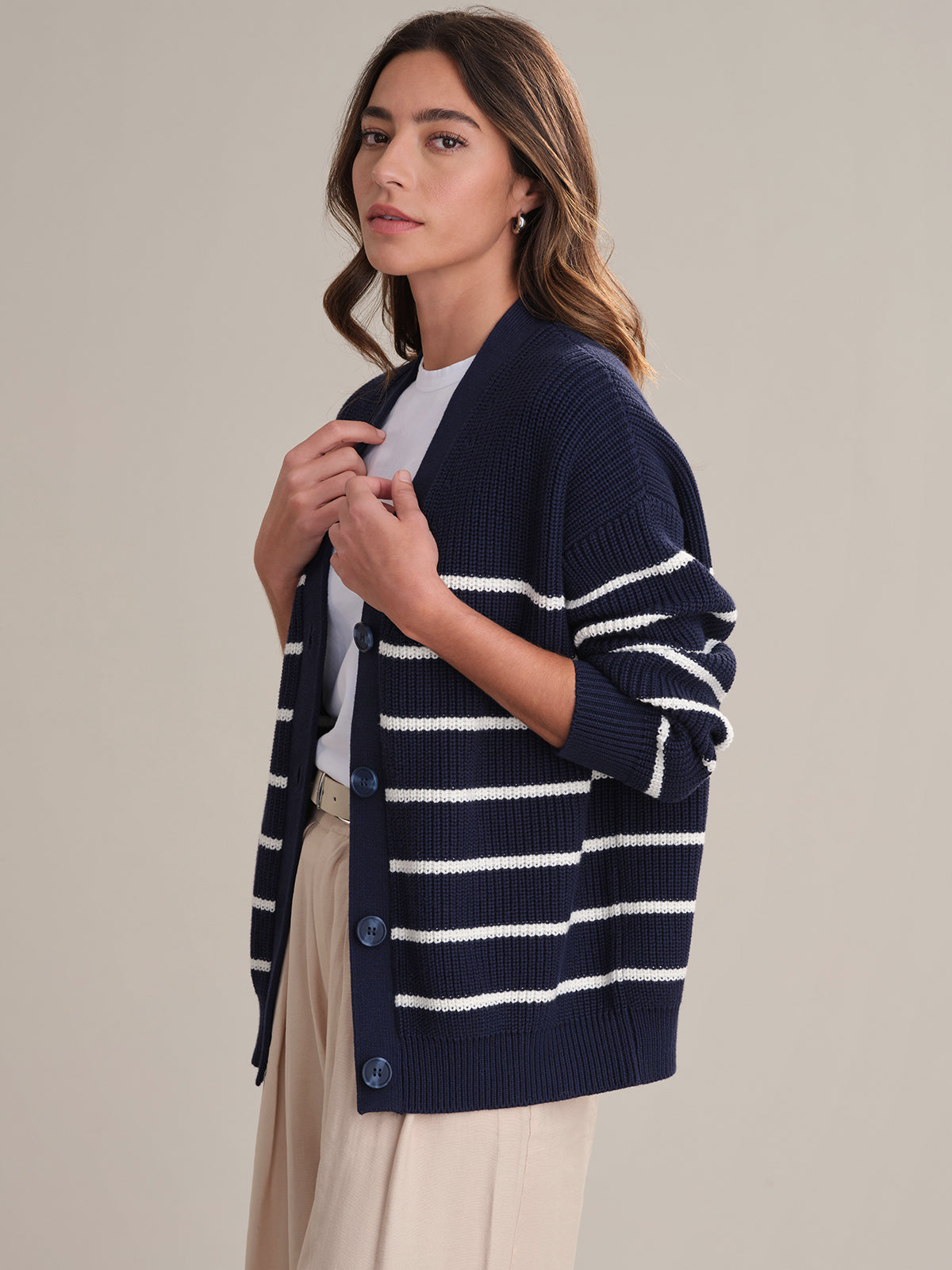 Emilia Women's Stripe Cotton Cocoon Cardigan - Soft Long Sleeve Open Front Knit Sweater for Fall & Winter | Perfect for Office, Lounge & Coffee Dates