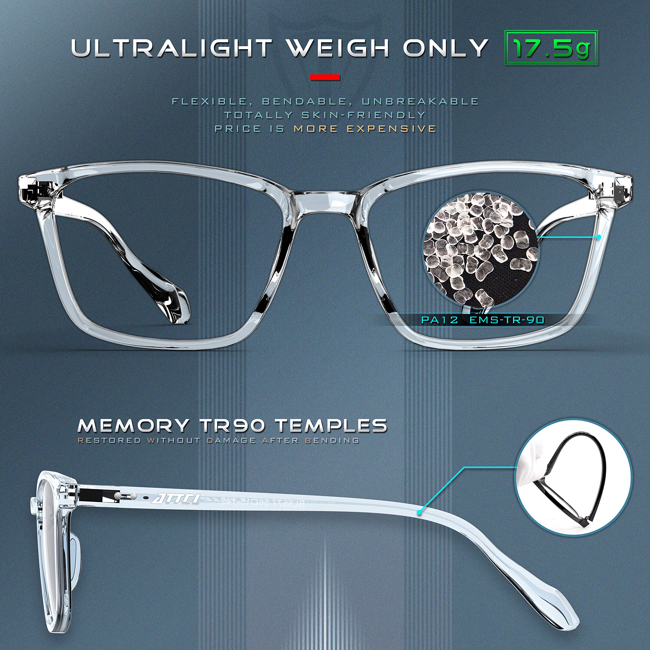 ATTCL Blue Light Blocking Glasses for Men & Women - Anti UV, Anti Glare, Computer Eyewear for Screen Time, Gaming & Office Work - Non Prescription Relief for Eye Strain & Headaches