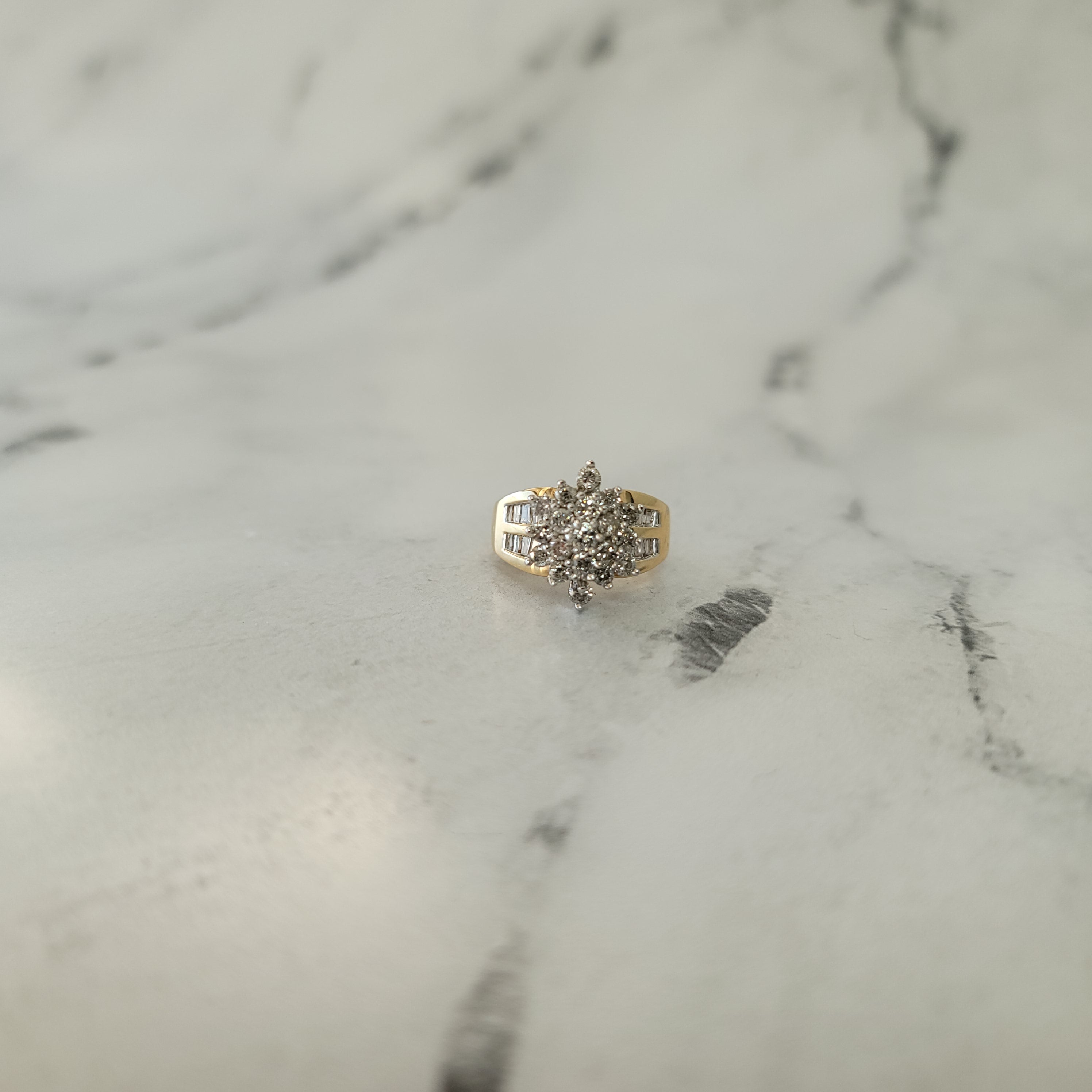 2 Carat Diamond Cluster Engagement Ring in 14K Yellow Gold - Perfect for Proposals, Anniversaries & Bridal Jewelry