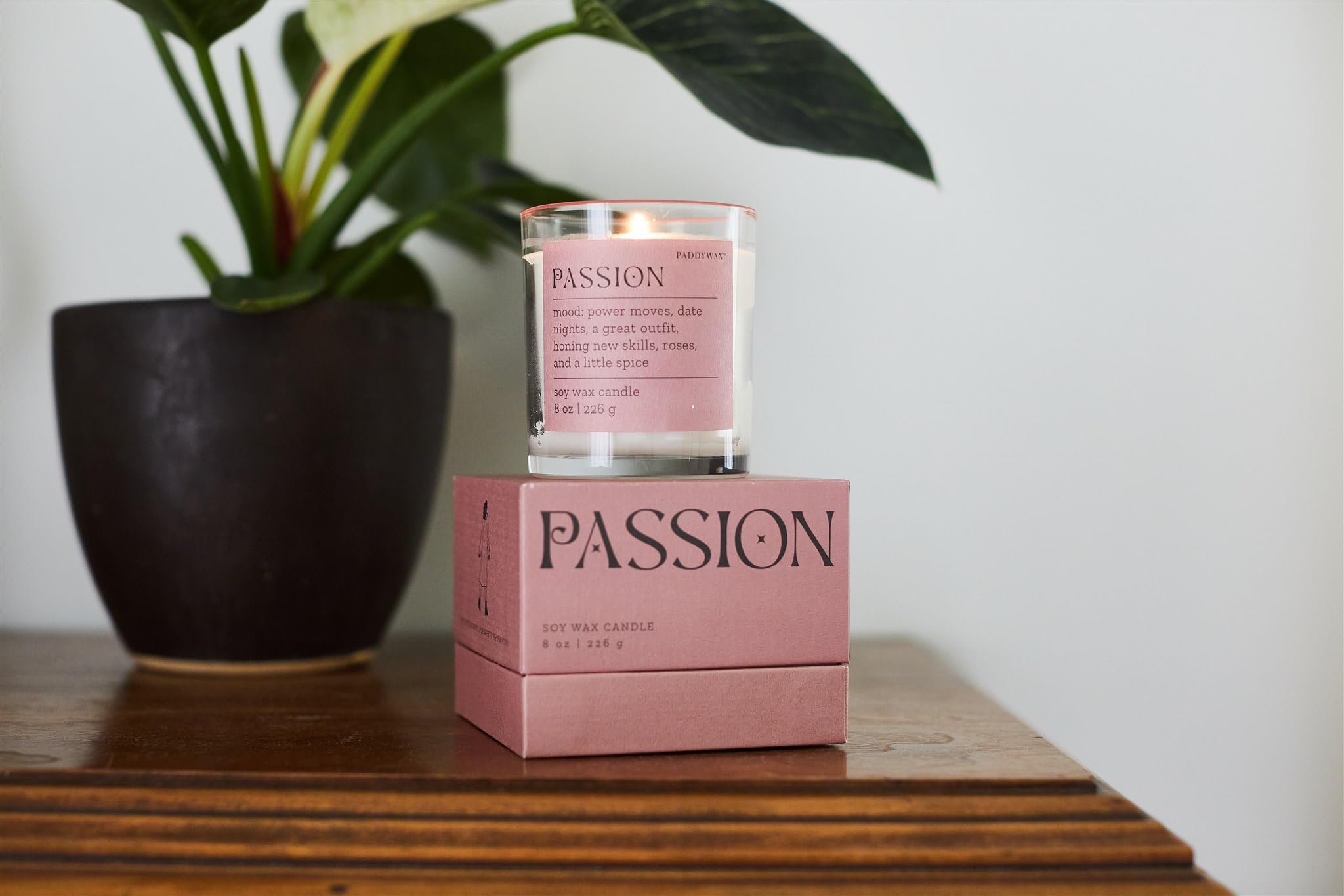 Paddywax Scented Candles - Mood Collection Fragrant Soy Wax Candle in Glass Jar, 8 oz, Passion (Romantic Ambiance, Home Decor, Gift for Her) for Bedroom, Bathroom & Relaxation